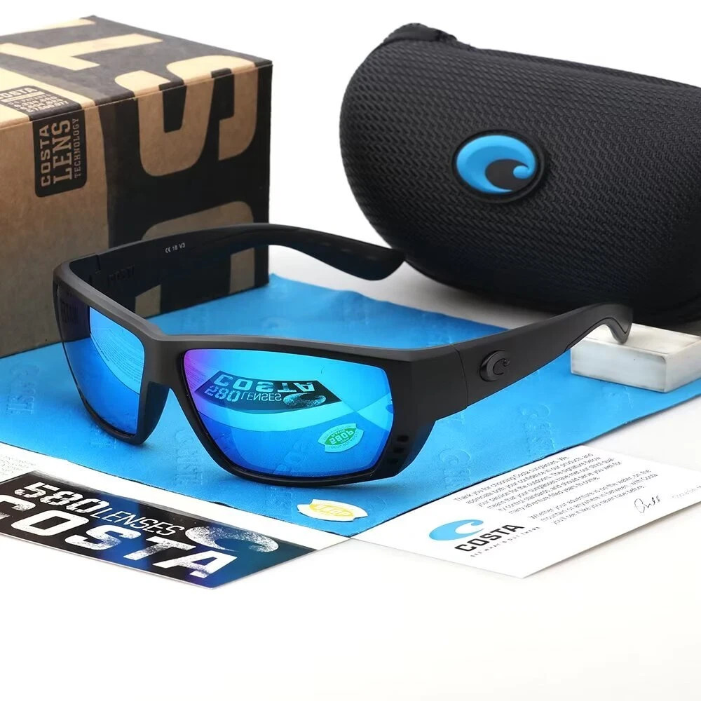 Costa Del Mar Tuna Alley Matte Black Frame Blue Mirror Polarized 580P Sunglasses