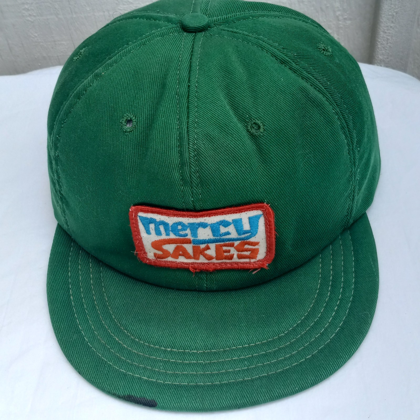 L-XL Distress 70s MERCY SAKES Saying Snapback Hat Vintage Full Foam