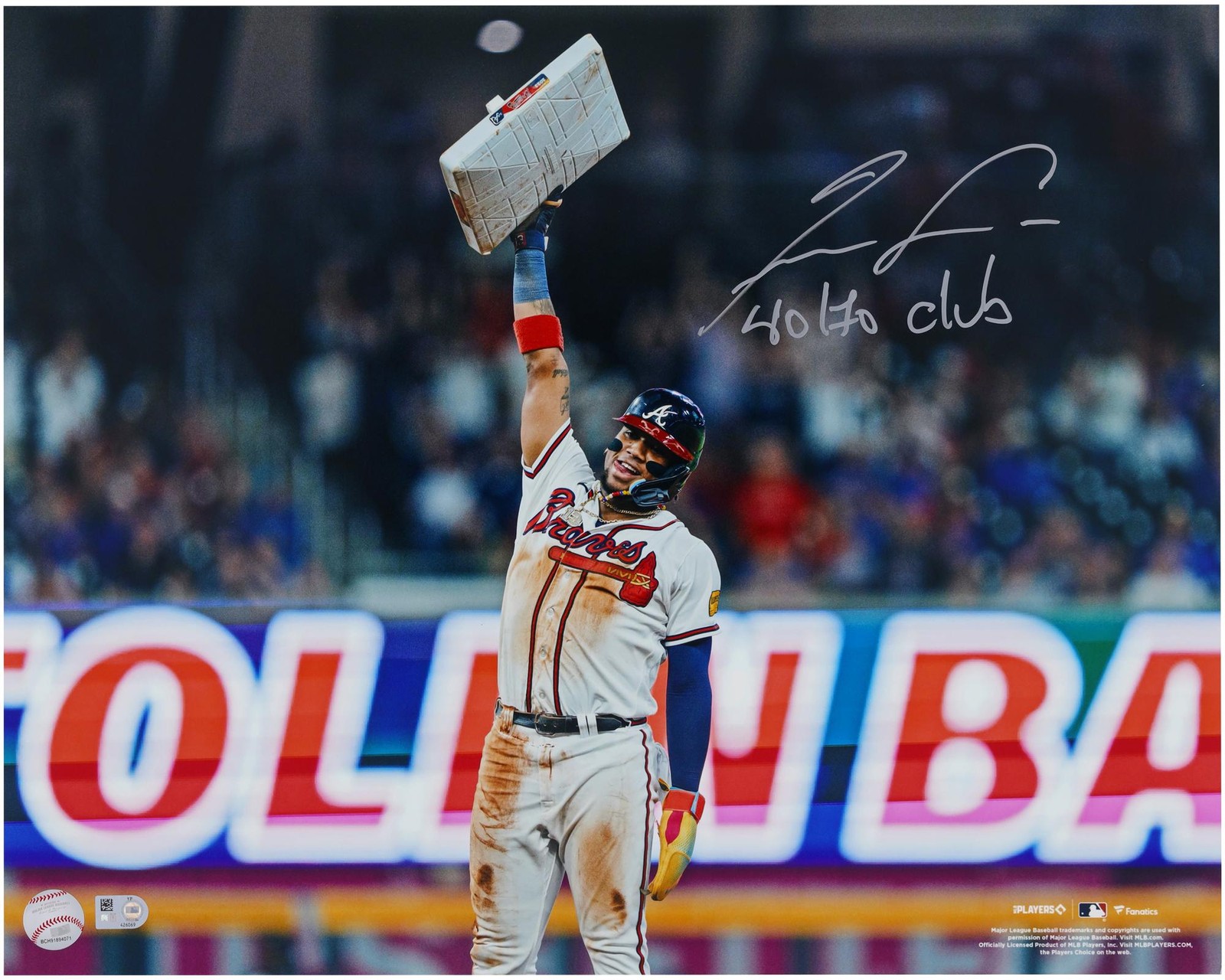 Ronald Acuna Jr Atlanta Braves Signed 16x20 Holding Base Photo w/40/70 Club Insc
