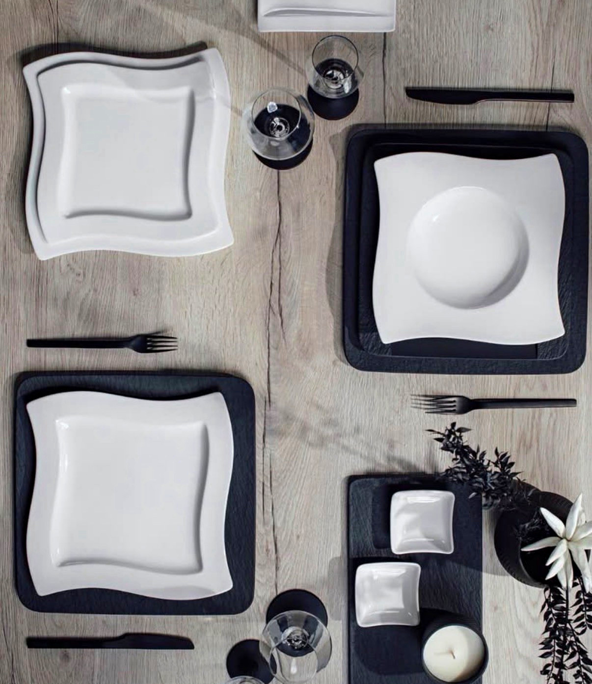Villeroy & Boch New Wave 11 Piece White Porcelain Dinner Set, Service for 4