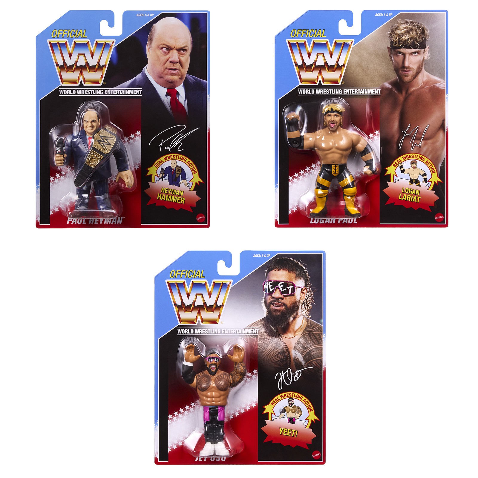 WWE 2026 Retros (Wave 2)  - Set of 3 (Paul Heyman, Jey Uso & Logan Paul)