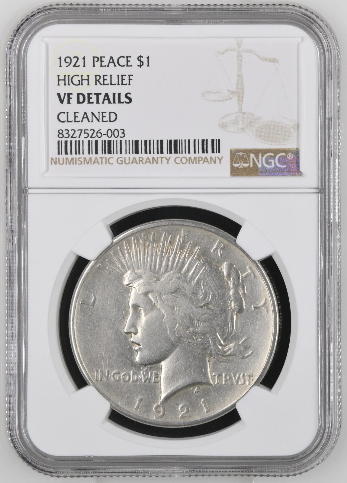 1921 Peace Silver Dollar NGC VF Details Cleaned HIGH RELIEF