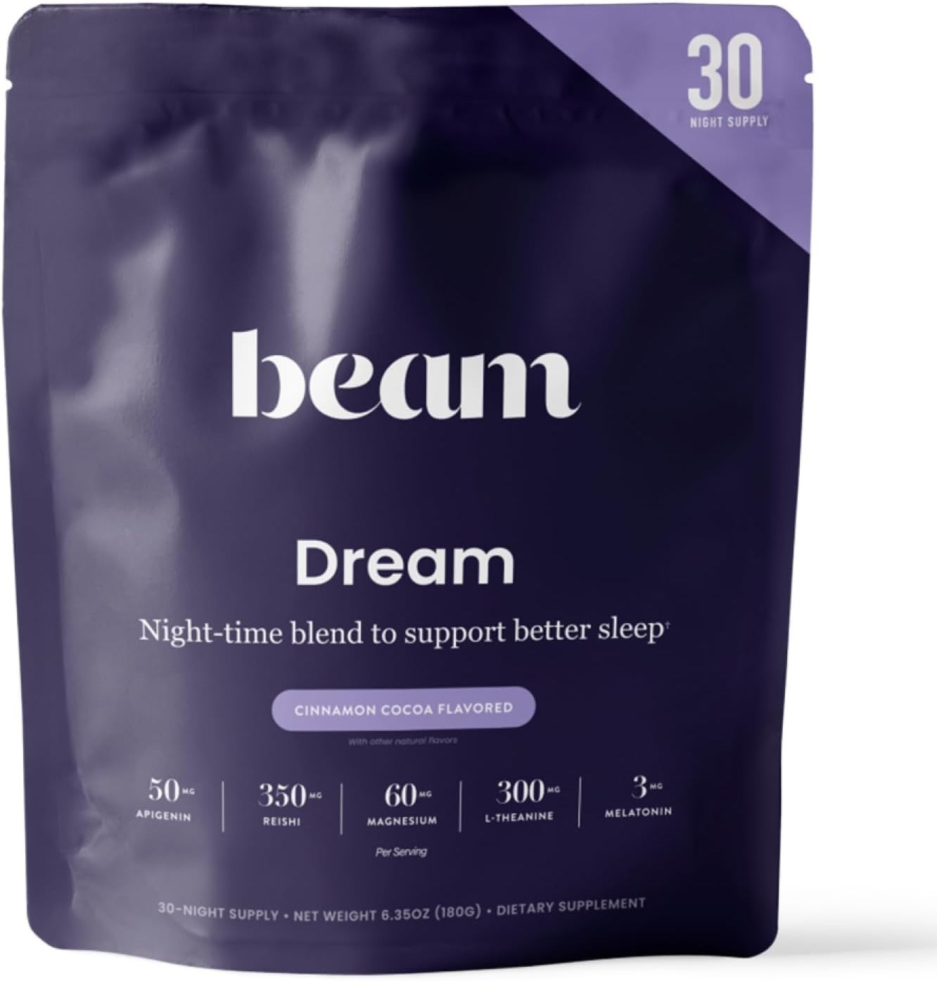 Beam Dream Sleep Powder | L-Theanine, Reishi, Magnesium | Non-GMO | 30 Servings