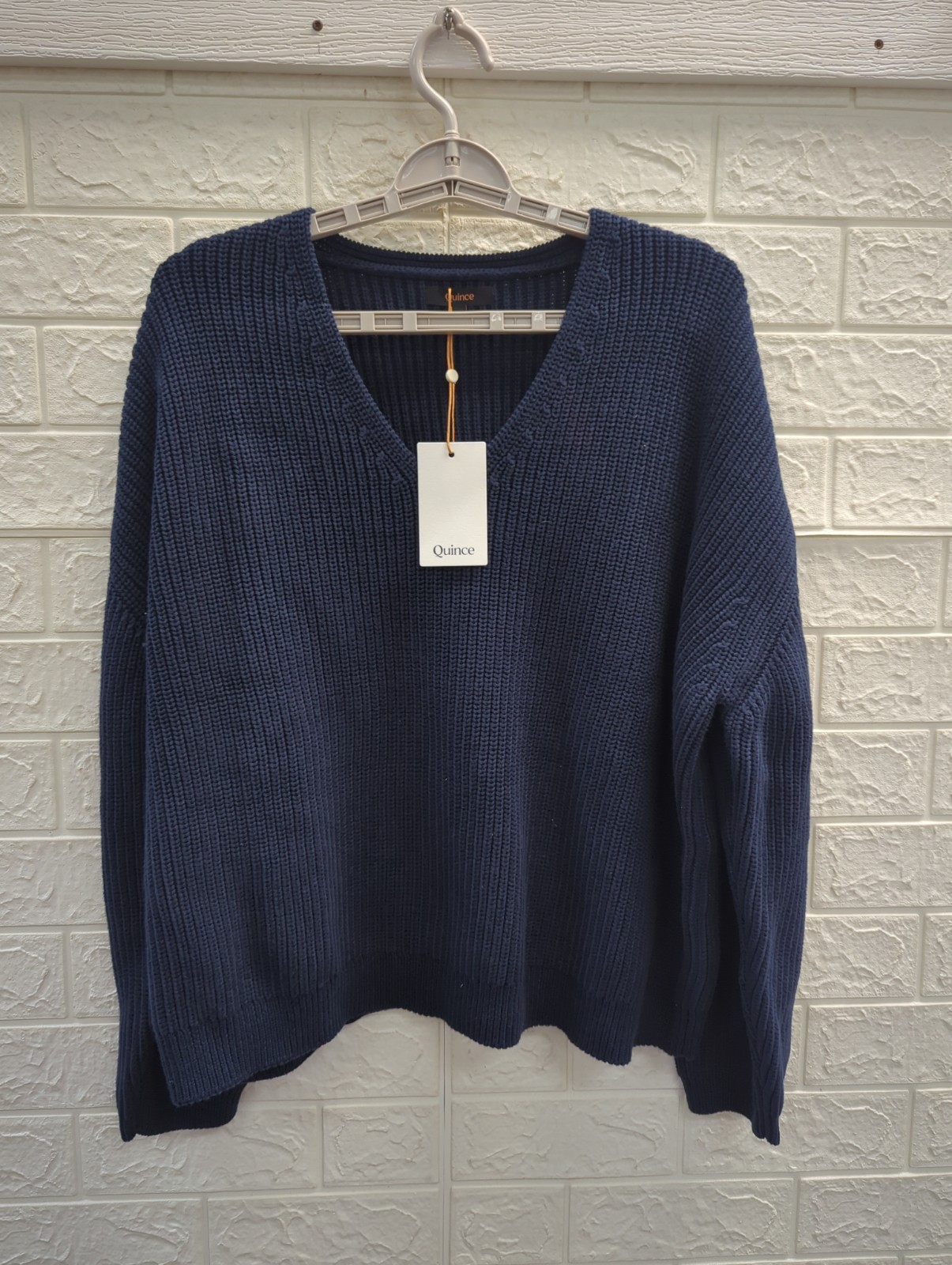 New Quince 100% Organic Cotton Fisherman V Neck Sweater Women\'s Size XL New Quince 100% Organic Cotton Fisherman V Neck Sweater Women\'s Size XL