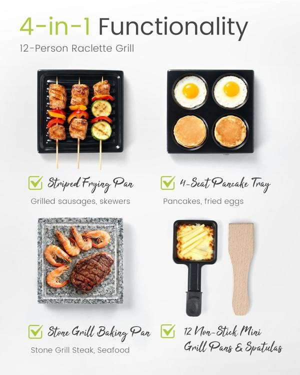 Saenchue Raclette Table Grill - Indoor Electric Grill Griddle - Nonstick Extra L