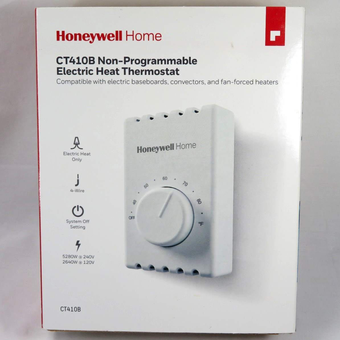 Honeywell Home CT410B CT410B1017 Non-Programmable Line Voltage Thermostat White