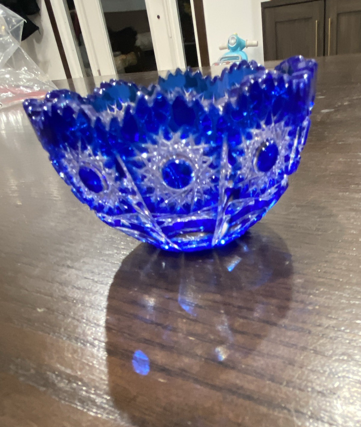 Vintage Cobalt Blue Cut to Clear Crystal Mini Bowl Bohemian Style 3.5” Vintage Cobalt Blue Cut to Clear Crystal Mini Bowl Bohemian Style 3.5”