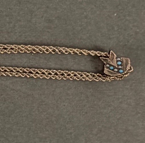 Antique Victorian 48” 14K GF Slide Chain Watch Guard Necklace Turquoise Pearl 