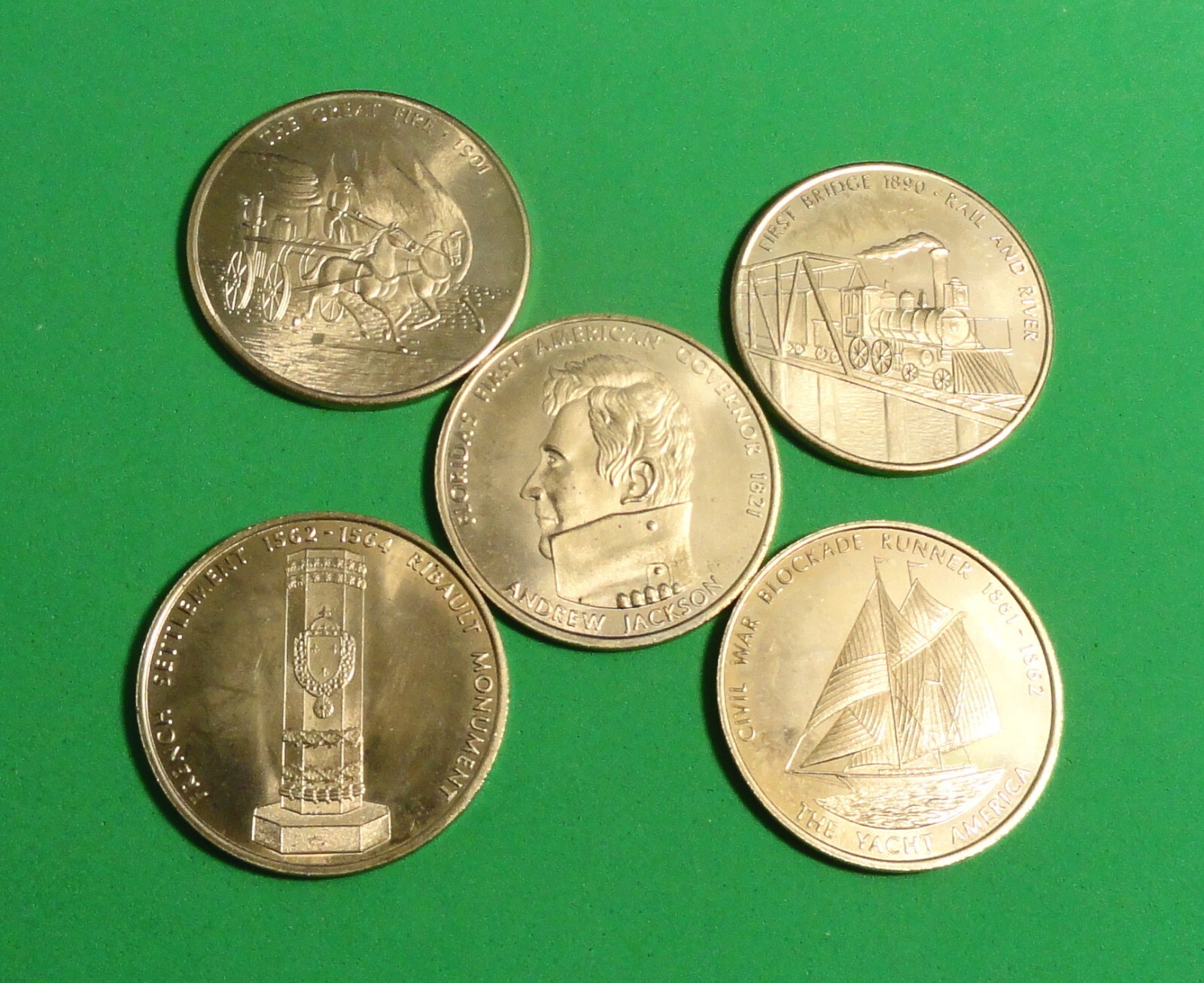 FIVE MEDALs: JACKSONVILLE FLORIDA SESQUICENTENNIAL 1822 - 1972