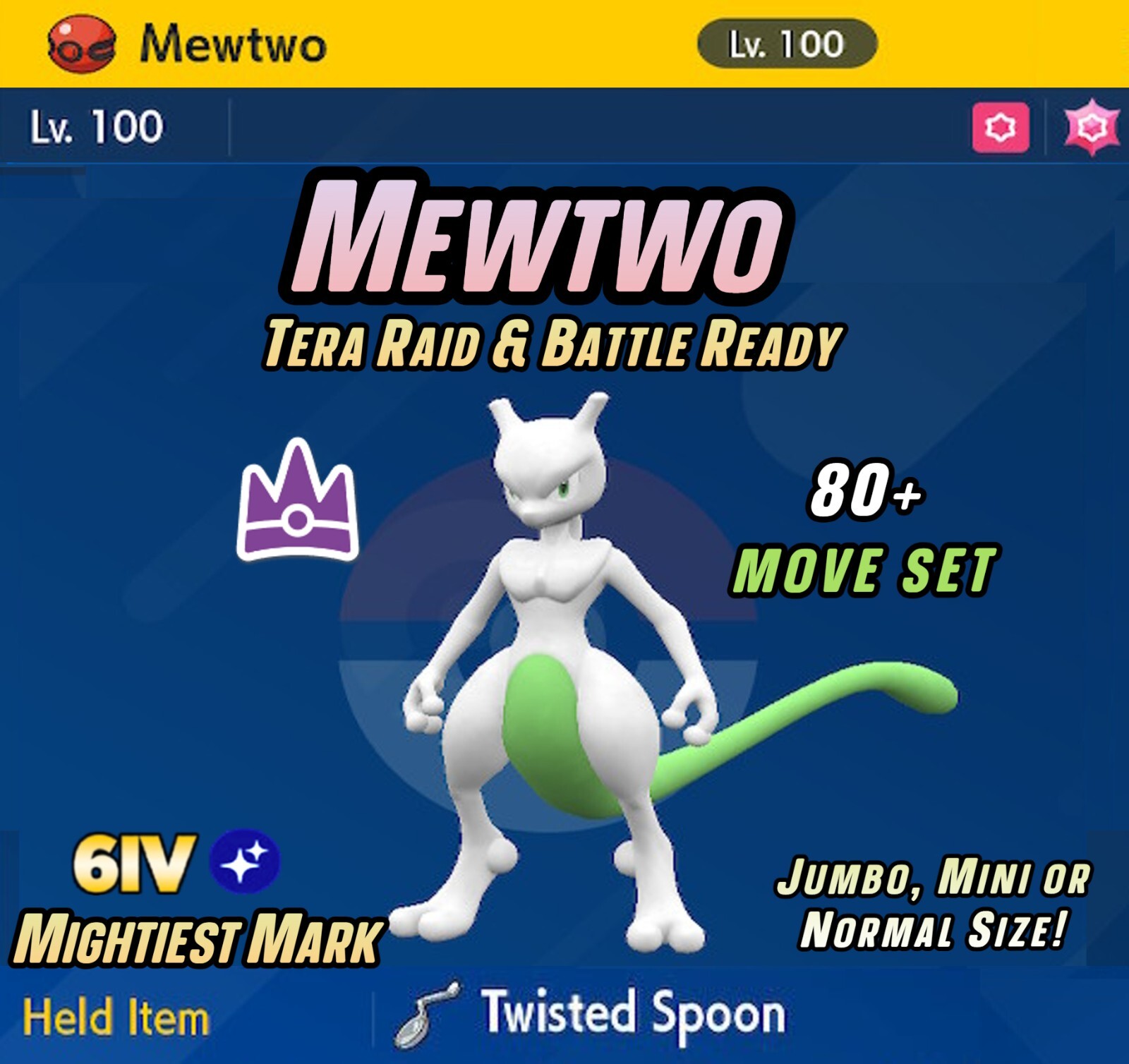 MEWTWO The Unrivaled • Mightiest Mark ✨ Custom OT ⭐ Pokemon Scarlet and Violet