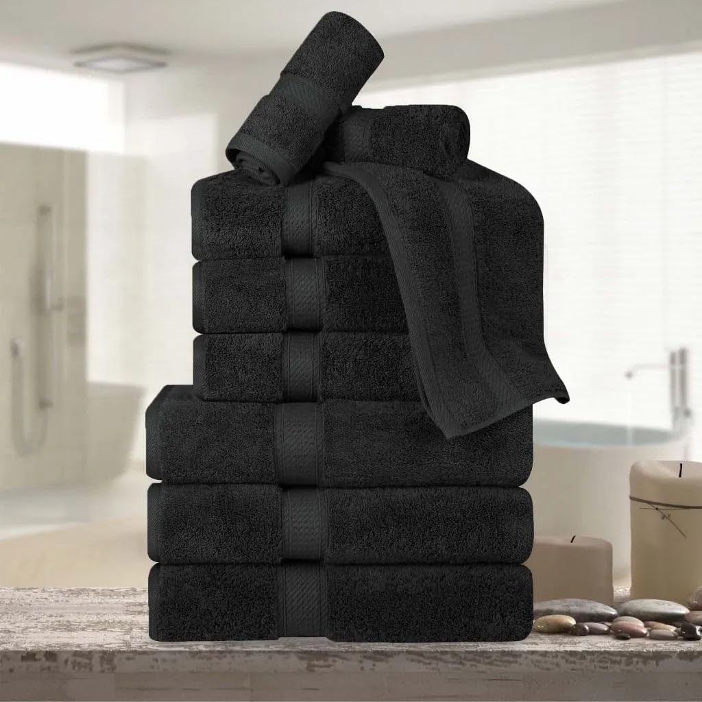 800 GSM Egyptian Cotton Pile Plush Heavyweight Absorbent Soft 9-Piece Towel Set