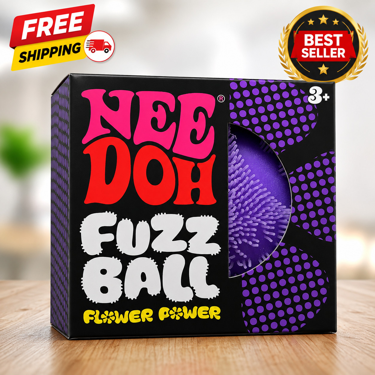 New Sealed Schylling NeeDoh Fuzz Ball Flower Power Velvety Purple Authentic