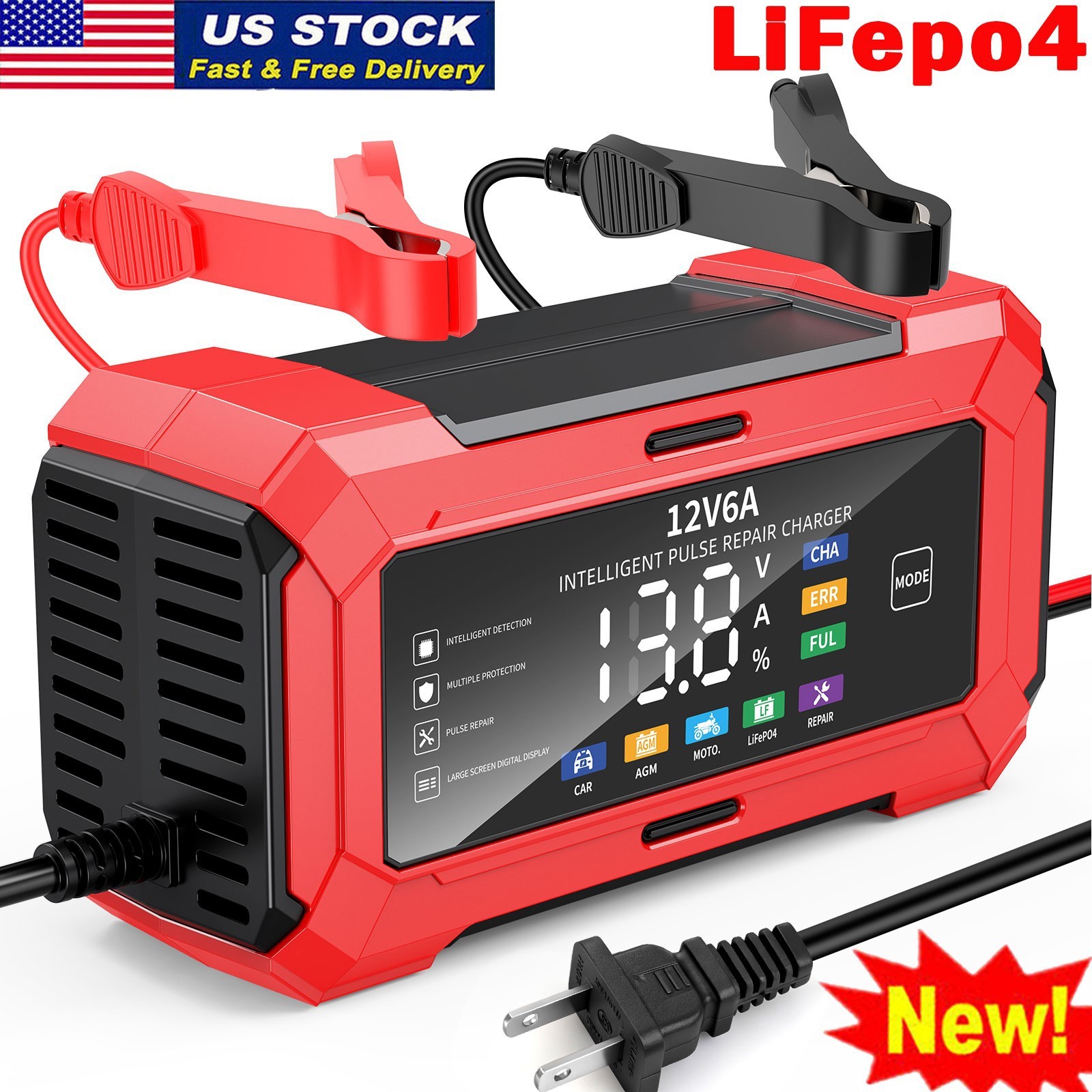 12V Smart Car Battery Charger Maintainer Trickle Repair 12 Volt Lifepo4 AGM GEL