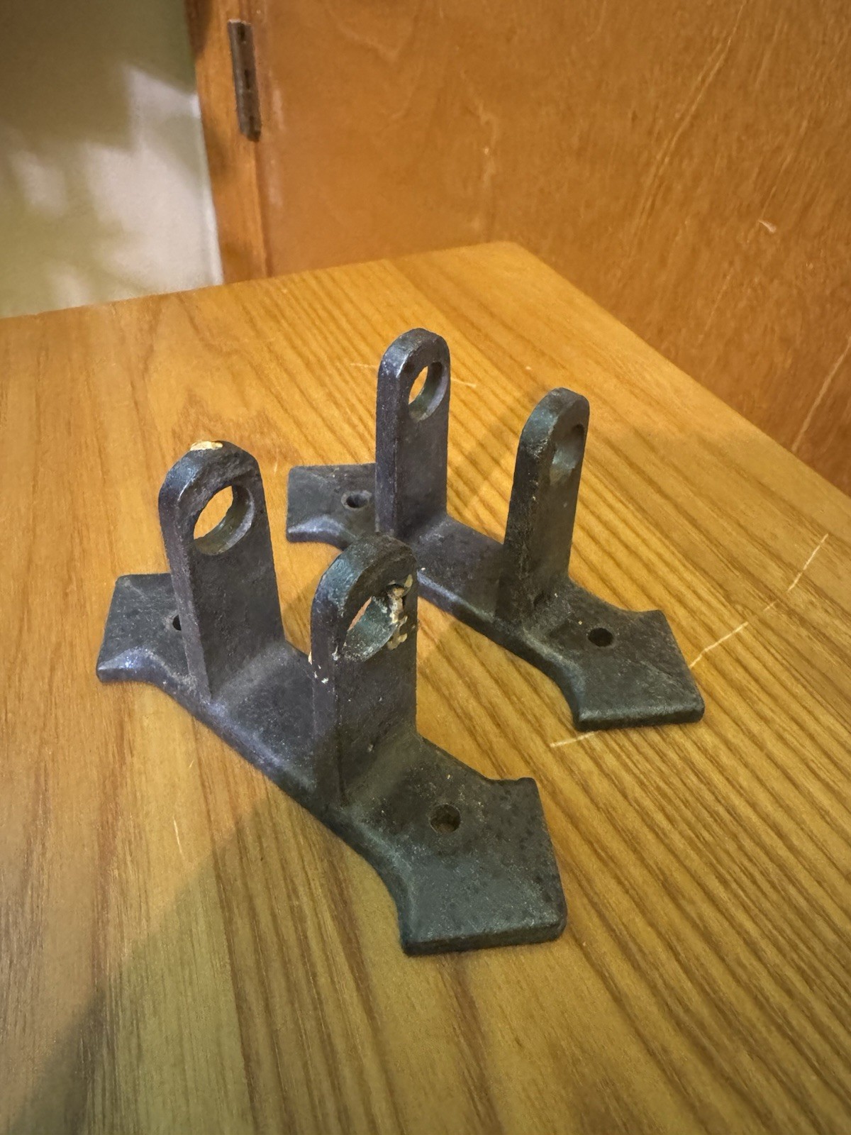 Set Of 2 Antique Cast Iron Art Deco Double Loop Wall Brackets