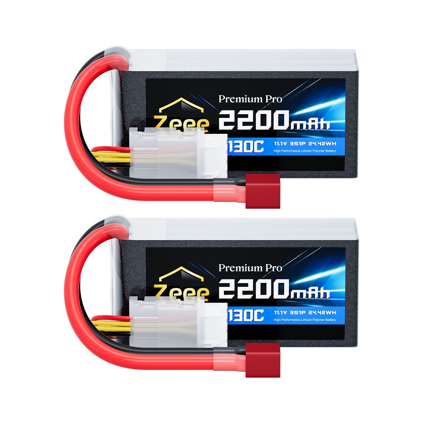2x Zeee 3S Shorty Lipo Battery 130C 2200mAh 11.1V T for RC Drone Quad FPV Car