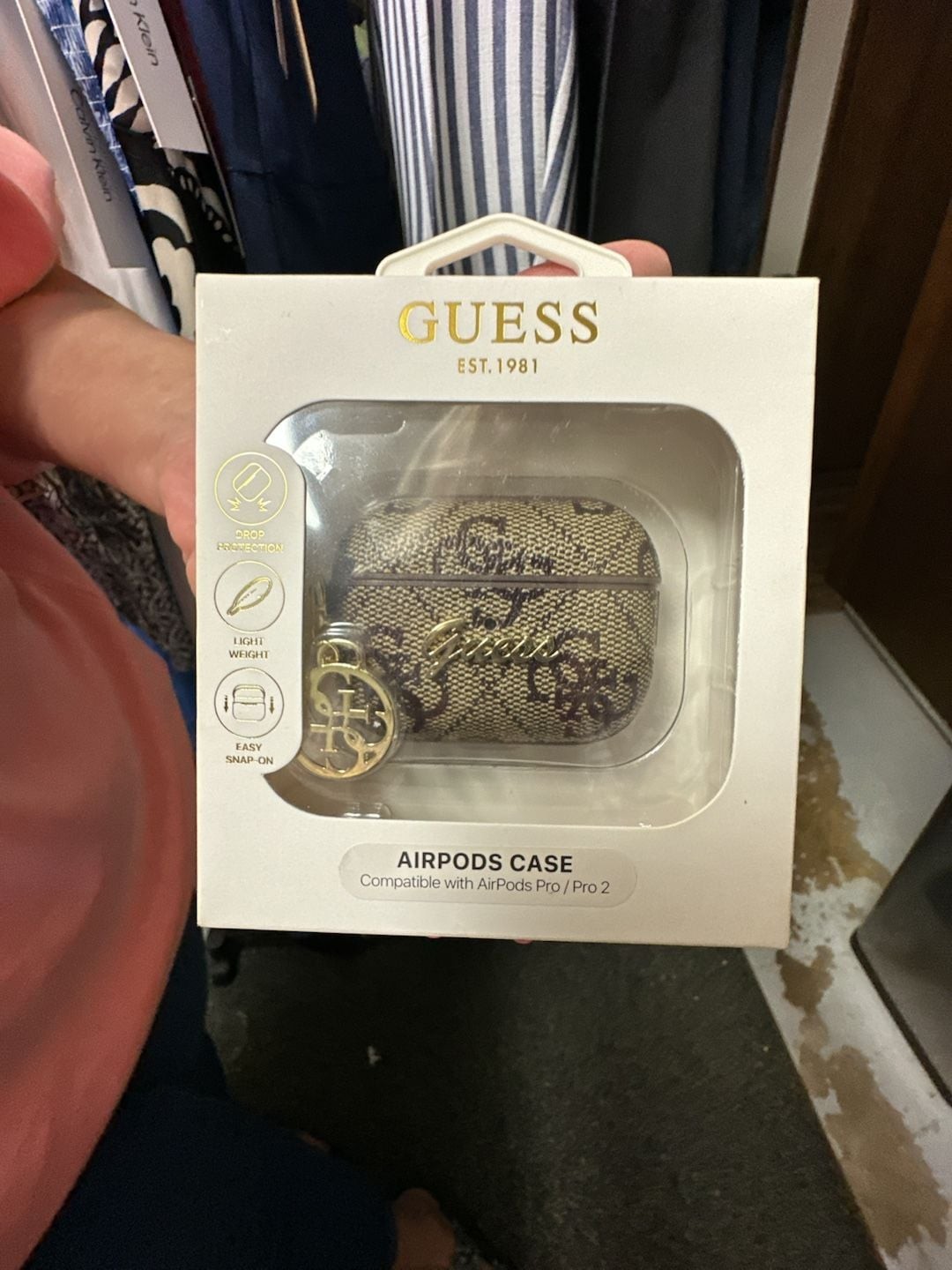 GUESS 4G Logo Charm AirPods Pro Pro 2 Case Brown New
