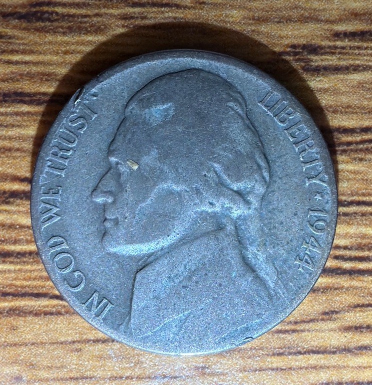 1944-S Silver War Nickel - Cracks, Rotated, Die Chip Wedged Into Lamination Back