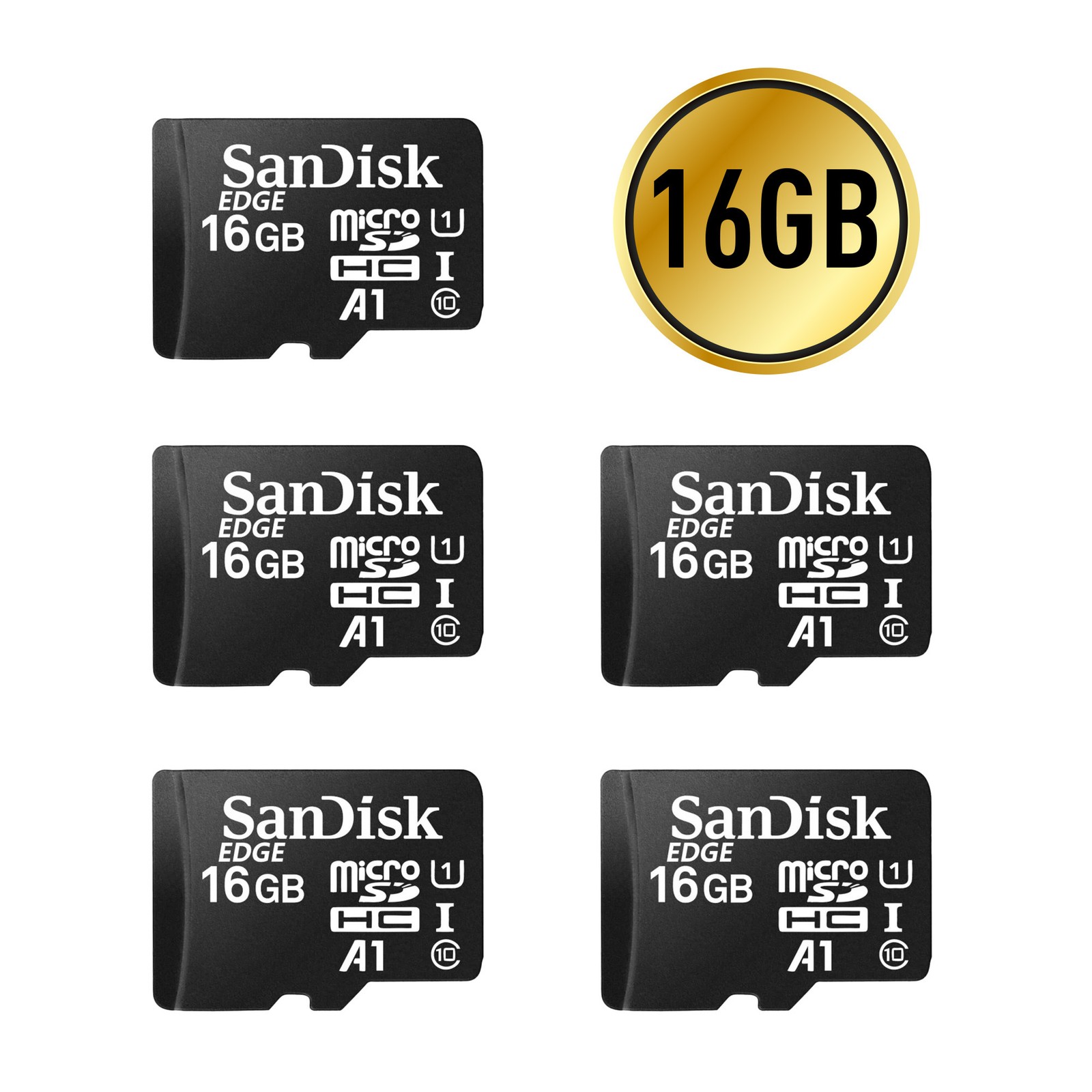 SanDisk EDGE 16GB microSDHC, Class10, U1, A1, UHS-I Memory Card, 5-Pack (M.Ref.)