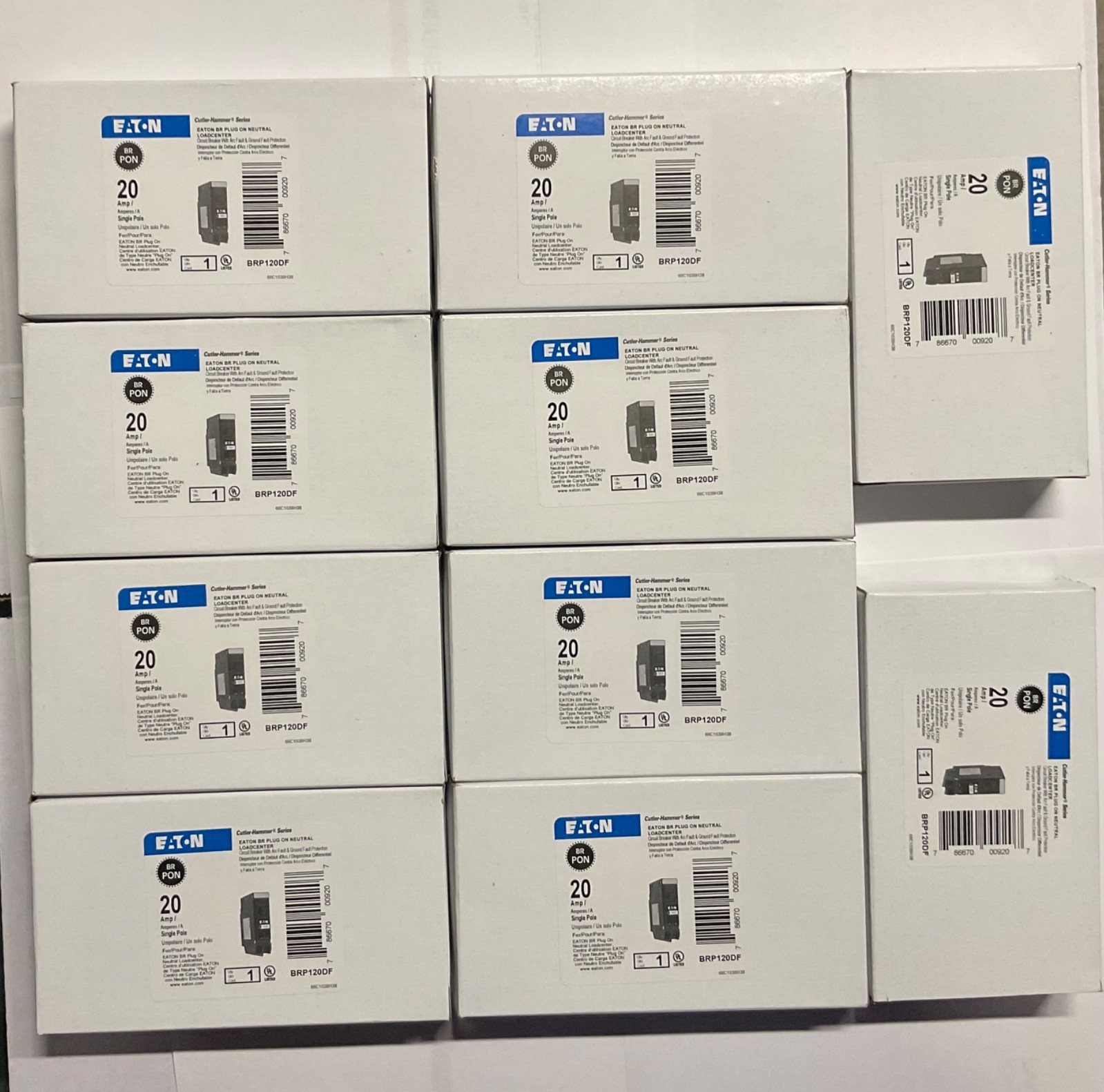 10PCS CUTLER HAMMER EATON BRP120DF 20A AFCI/GFCI PLUG ON NEUTRAL  NEW IN BOX