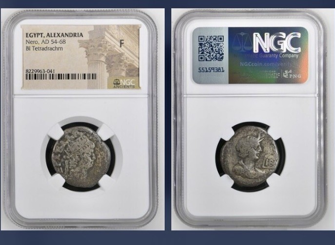 Emperor Nero Alexandria Egypt Genuine Roman Tetradrachm 54-68AD NGC Graded Fine