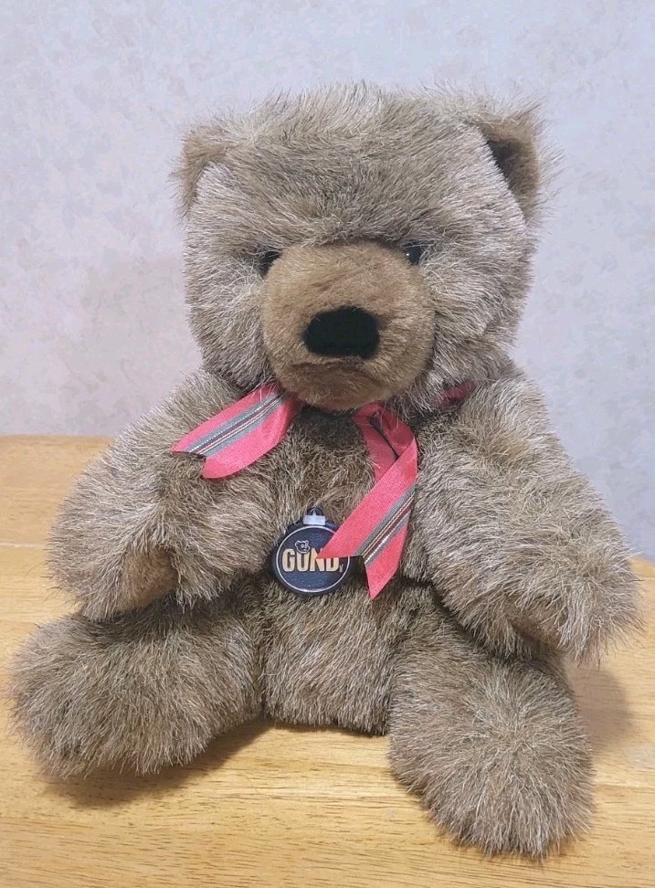 Vintage Rare 1977 Gund Brown Bear With Red Bow Plush Stuffed Animal