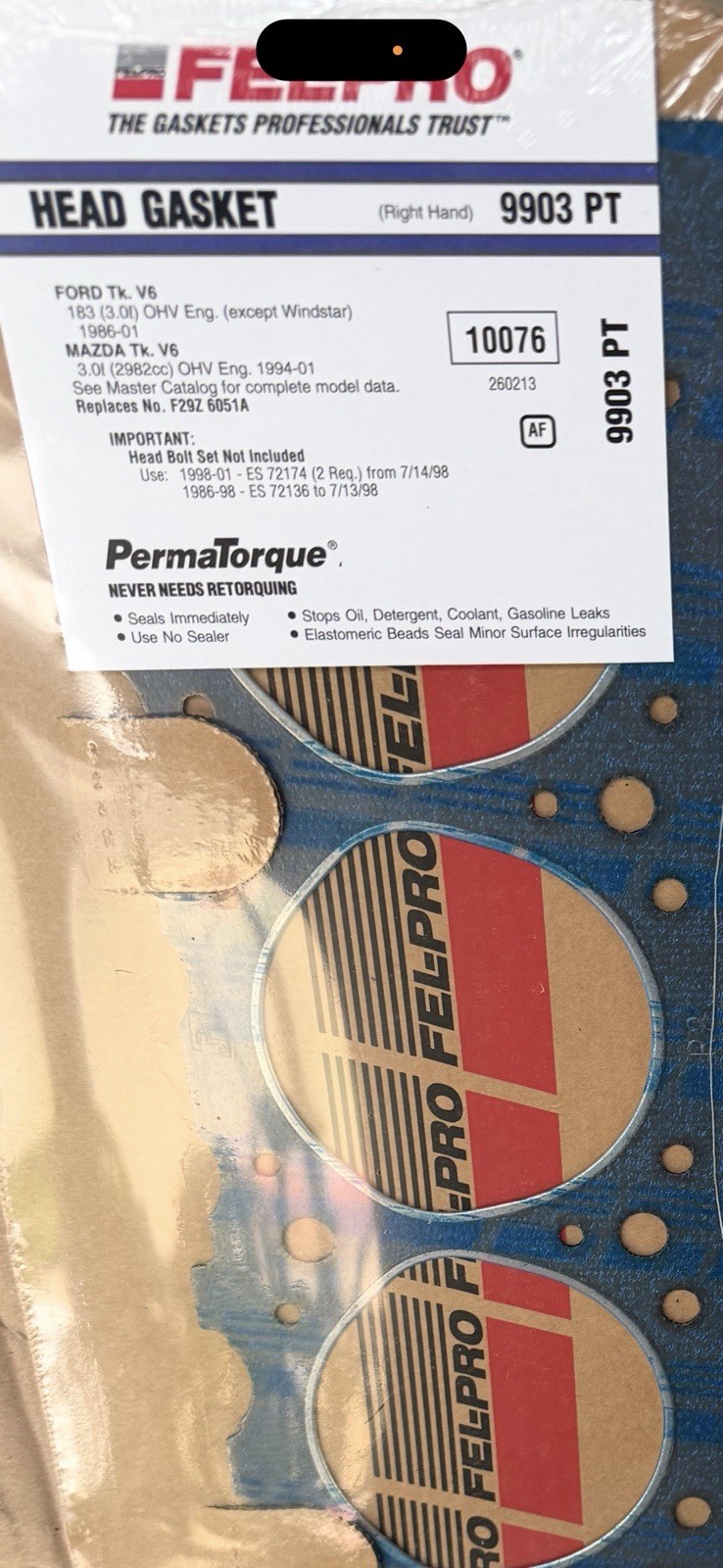 FEL-PRO 9903 PT right side passenger side engine cylinder head gasket