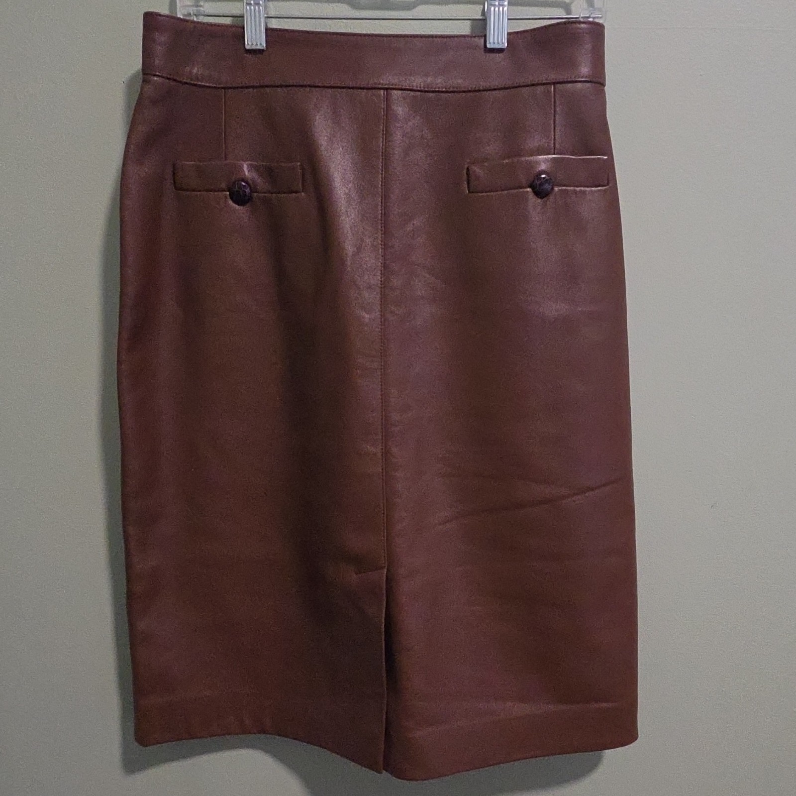 Vintage Rare Carlisle Brown Leather Pencil Skirt Size 12 Knee Length