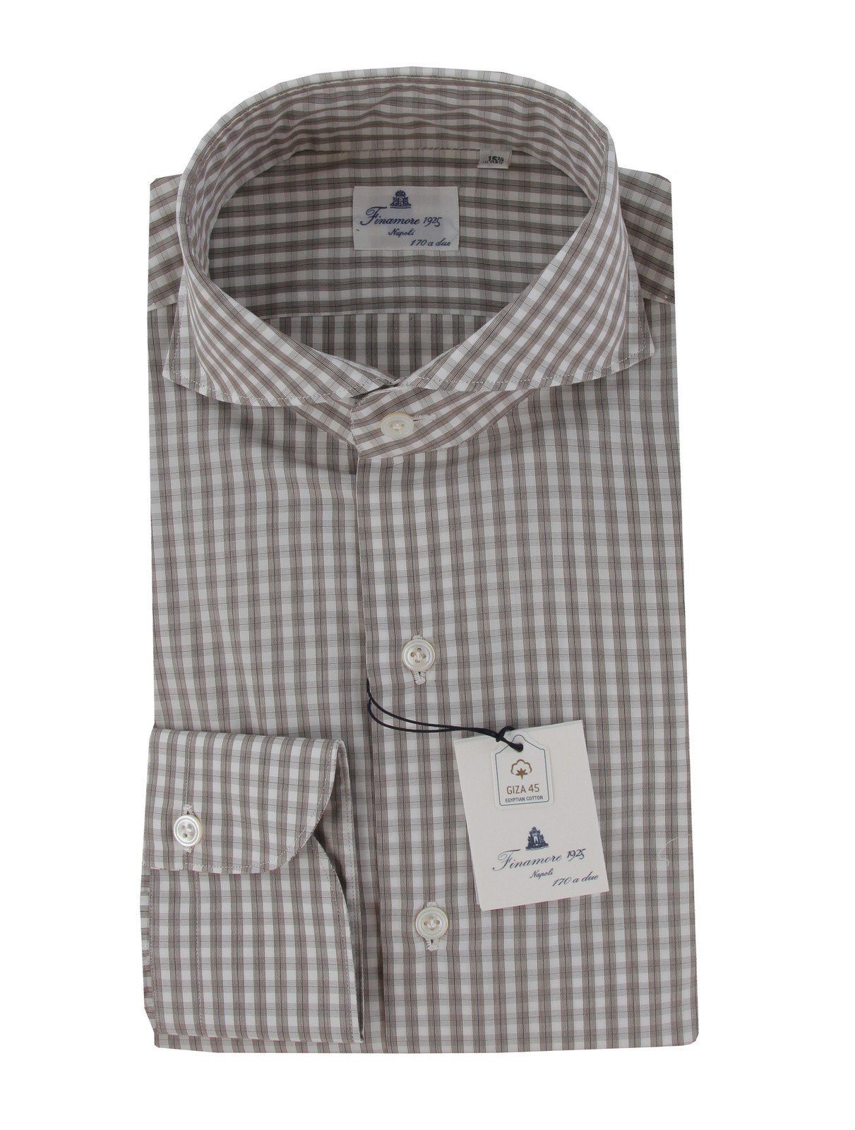 $600 Finamore Napoli Brown Check Shirt - Extra Slim - 17/43 - (FN311251)