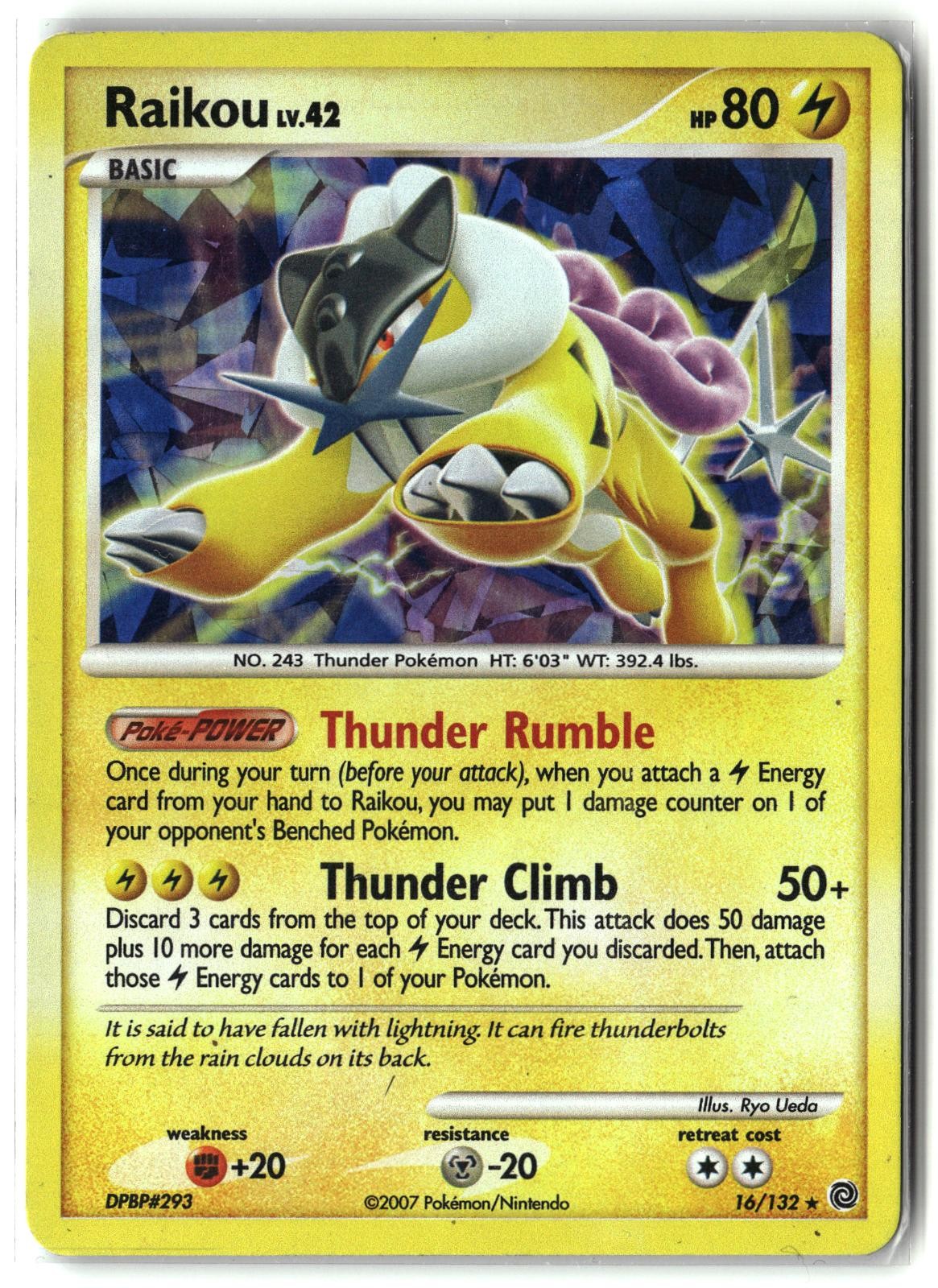 2007 Raikou ⭐️ 16/132 Cracked Ice Holo Rare Secret Wonders Pokemon LP