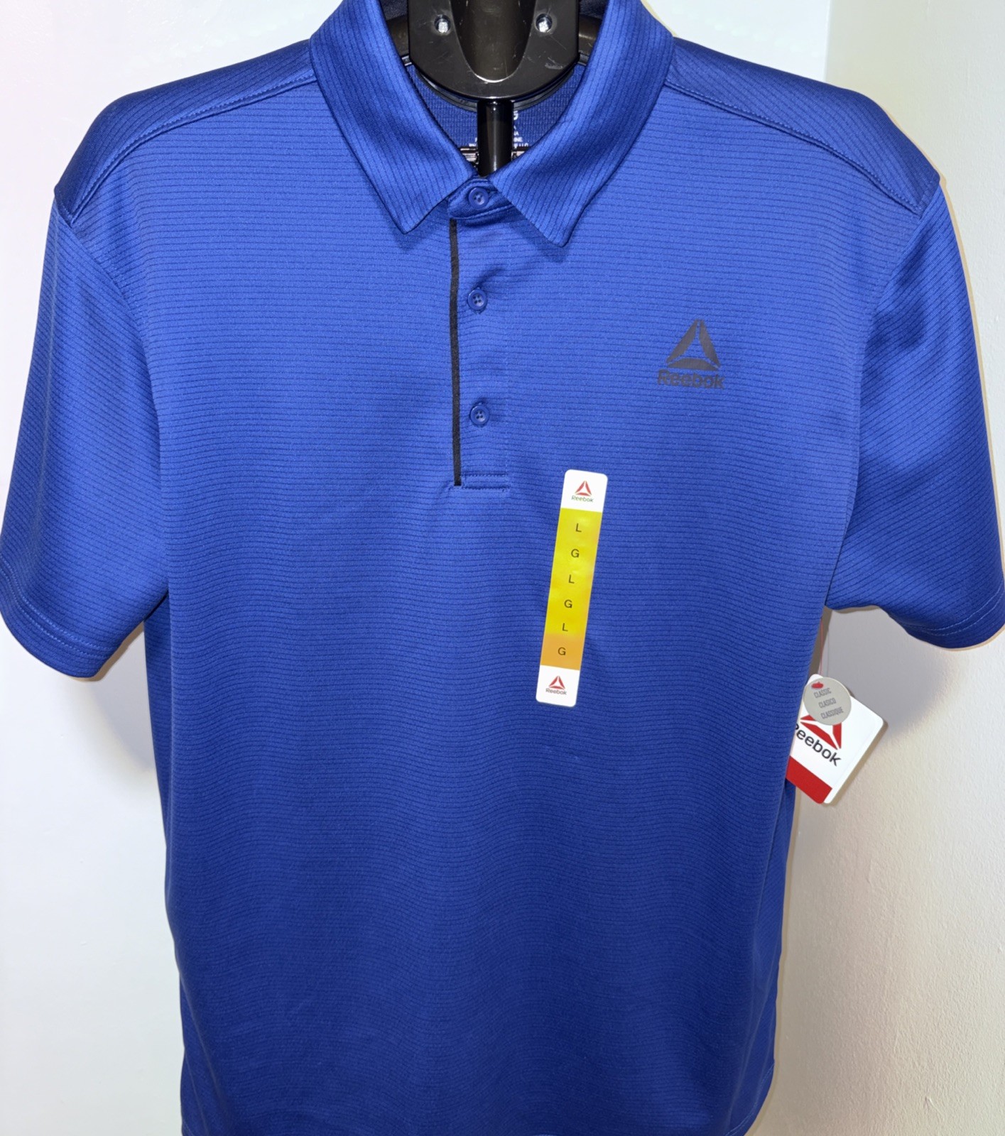 Large 42-44 Mens Reebok Performance 3-Button Polo Short Sleeve Navy Blue