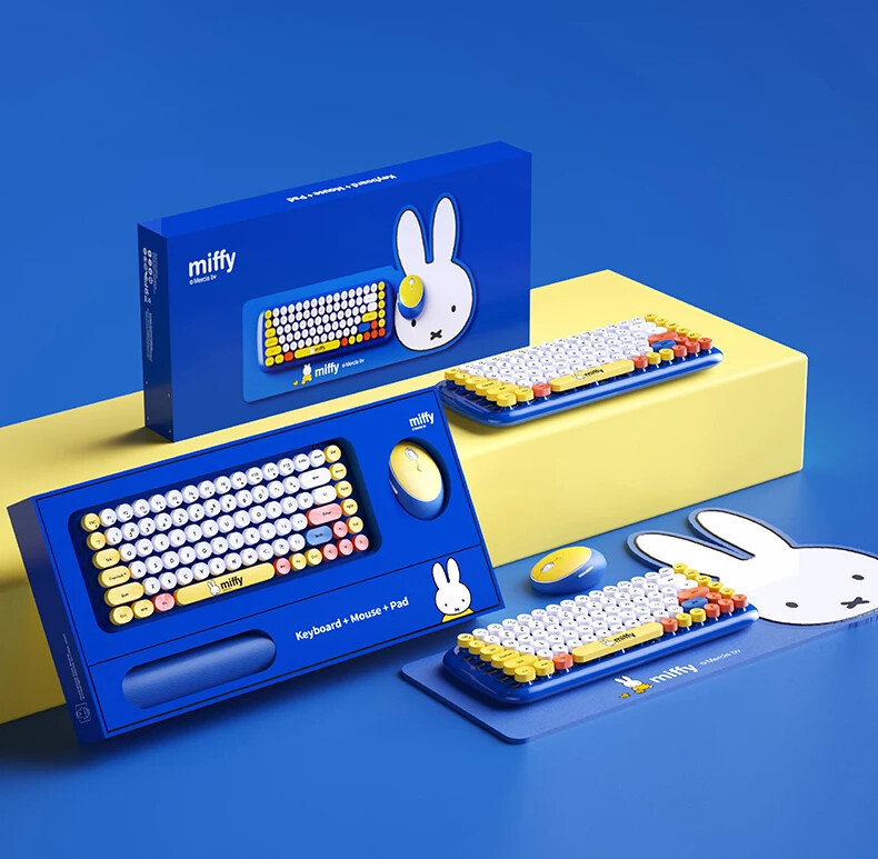 Miffy Dick Bruna Keyboard + Mouse + Mat Set Wireless Blue Yellow Miffy Dick Bruna Keyboard + Mouse + Mat Set Wireless Blue Yellow