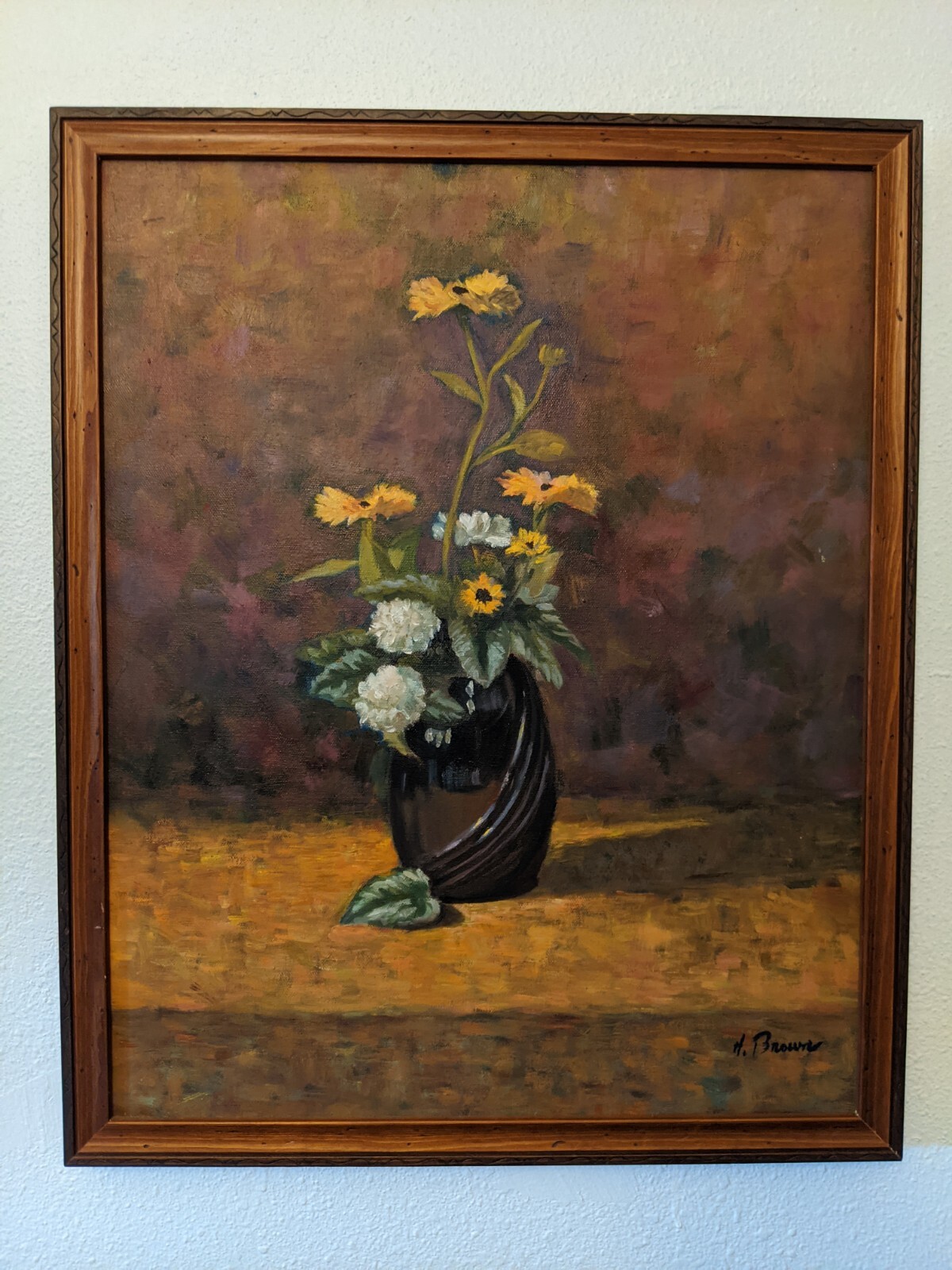 Oil Painting Framed Floral Still Life Yellow Flowers African American Artist 
