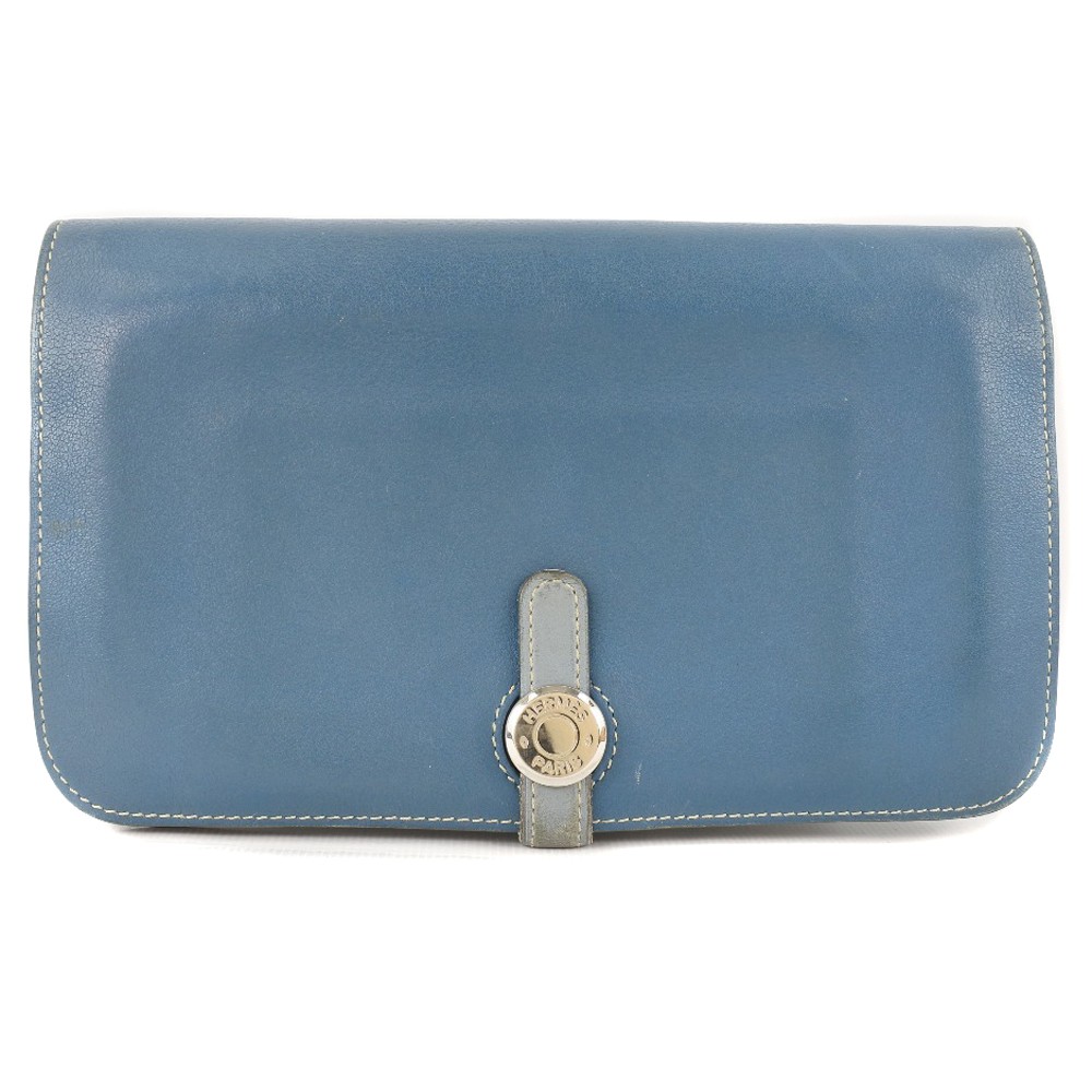 HERMES Dogon Purse Blue Calfskin unisex