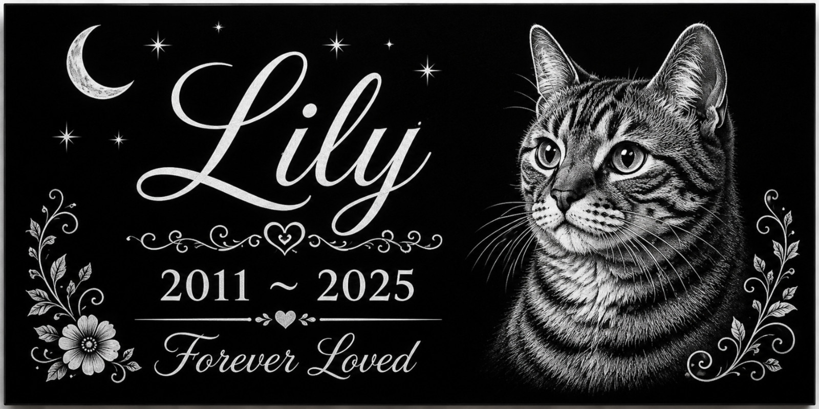 Personalized Cat Memorial Stone Granite Grave Marker Photo Engraved 6x12
