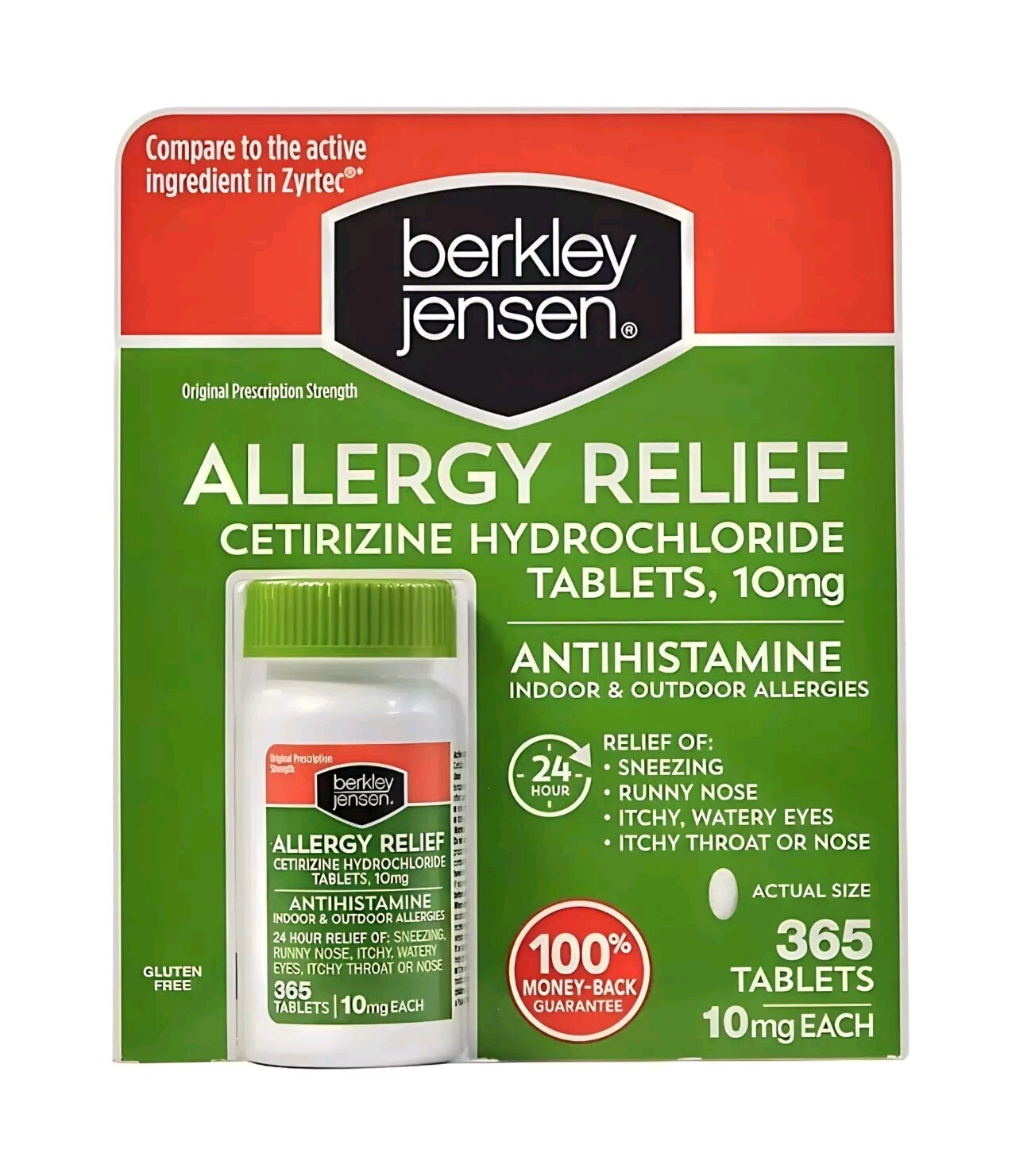 Berkley Jensen Allergy Relief 10mg Cetirizine Hydrochloride 365 Tablets 12/2027+