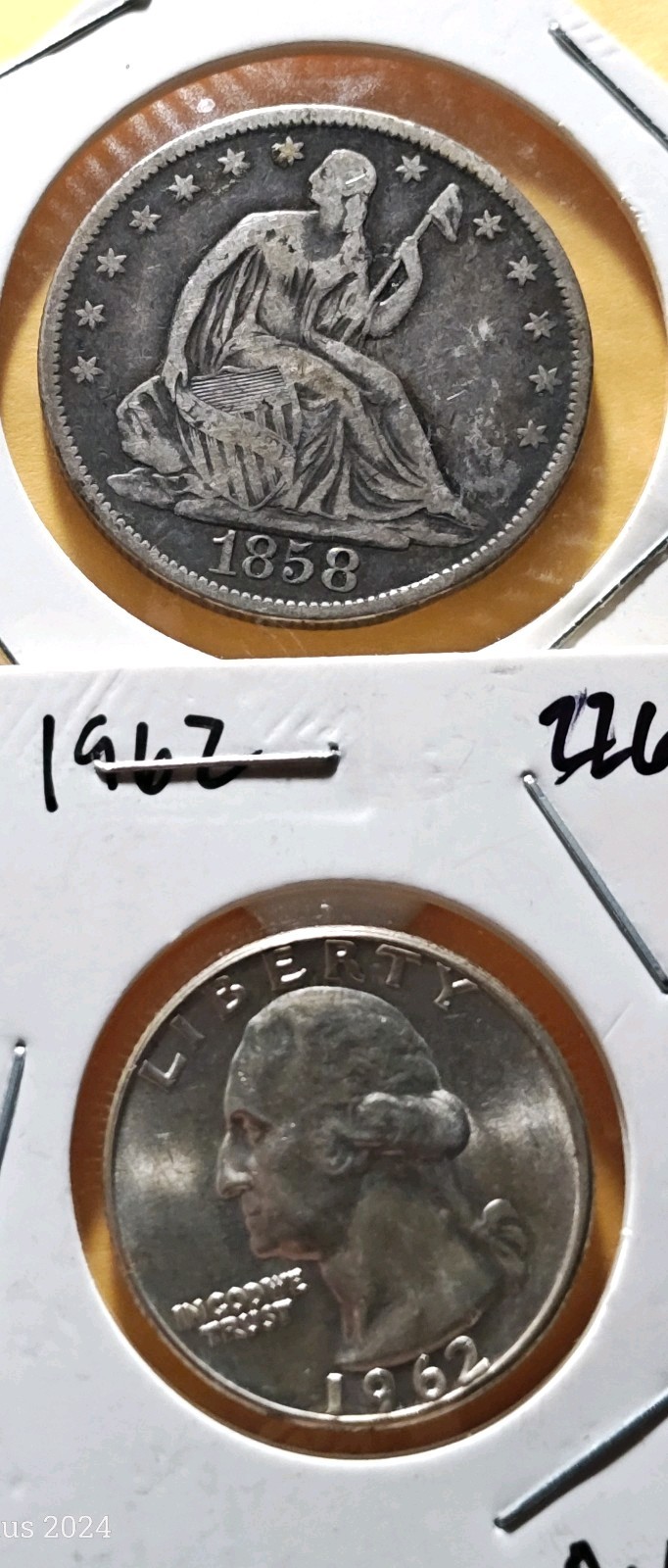 1858-O Seated Liberty Half VF-25, Free 1962 silver UNC/MT quarterš„ 1858-O Seated Liberty Half VF-25, Free 1962 silver UNC/MT quarterš„