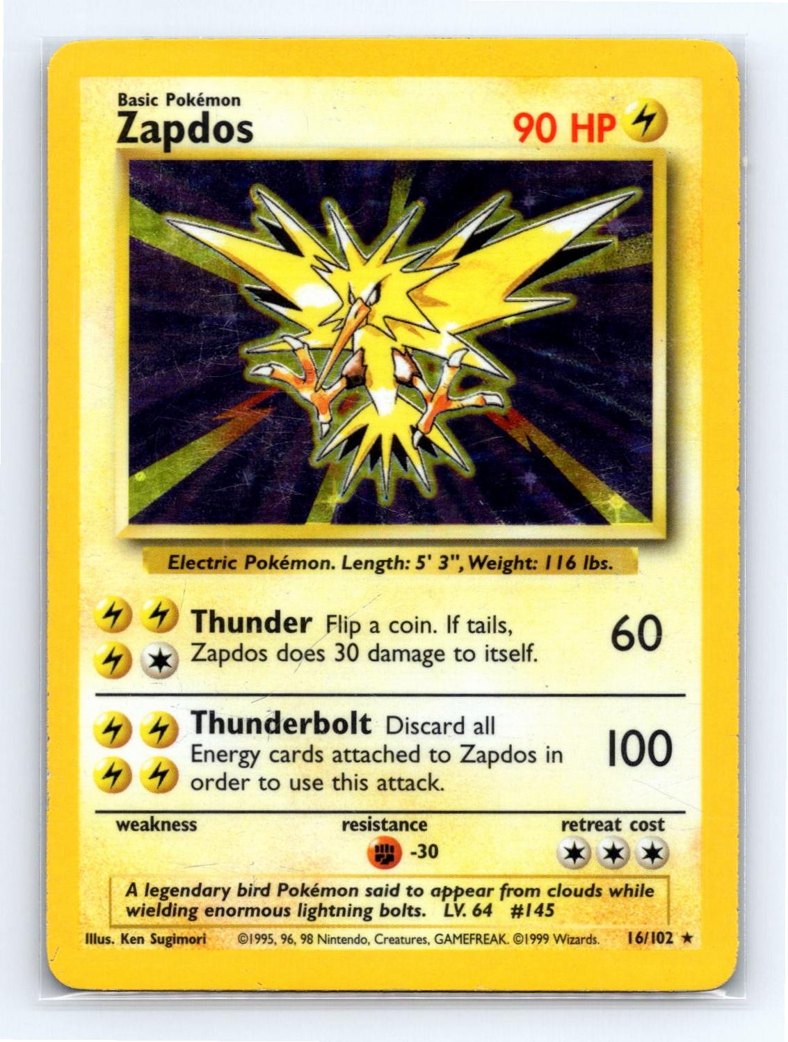 Zapdos 16/102 Holo Rare Base Set Unlimited Pokemon Lightly Played Zapdos 16/102 Holo Rare Base Set Unlimited Pokemon Lightly Played