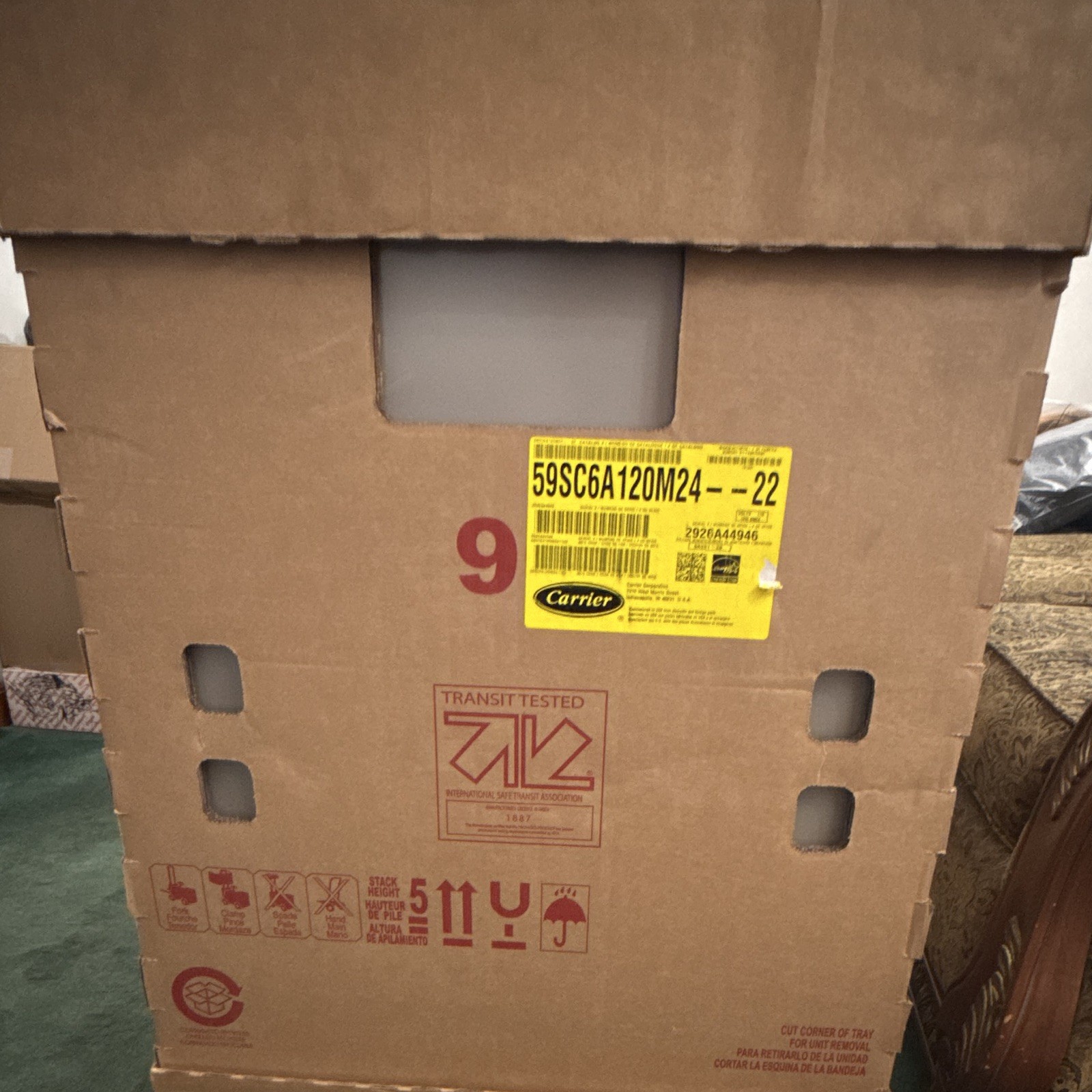 Carrier 90 high efficiency 120,000 BTU Gas Central Heating Furnace, (Boxed) Carrier 90 high efficiency 120,000 BTU Gas Central Heating Furnace, (Boxed)