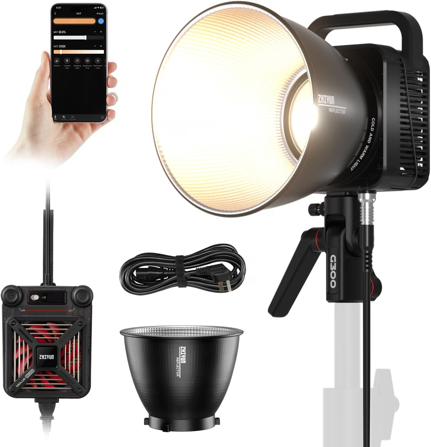 Zhiyun Molus G300 300W LED Video COB Light Photography Lighting APP 2700K-6500K Zhiyun Molus G300 300W LED Video COB Light Photography Lighting APP 2700K-6500K
