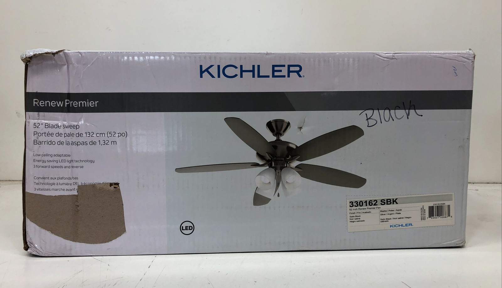 Kichler Renew Premier 52 in. Indoor Satin Black Ceiling Fan with Pull Chains