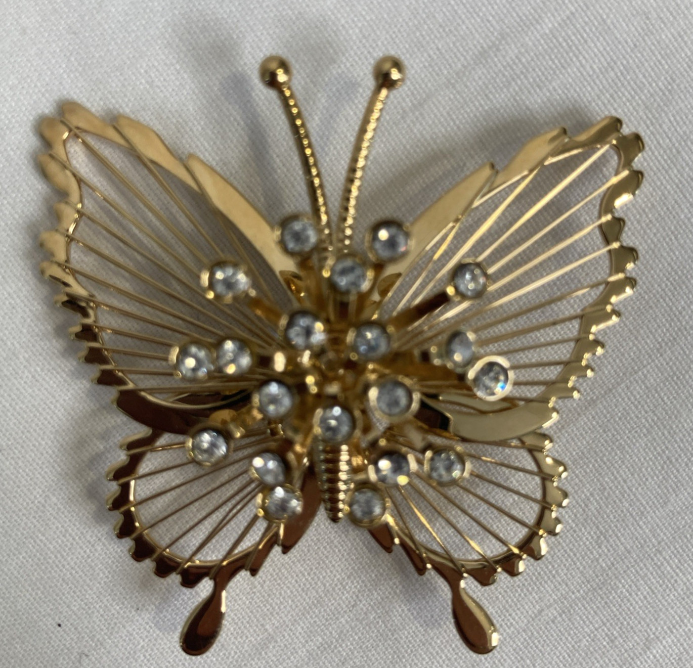 Vintage Signed Monet Gold Tone Butterfly Brooch Pin Rhinestones Vintage Signed Monet Gold Tone Butterfly Brooch Pin Rhinestones