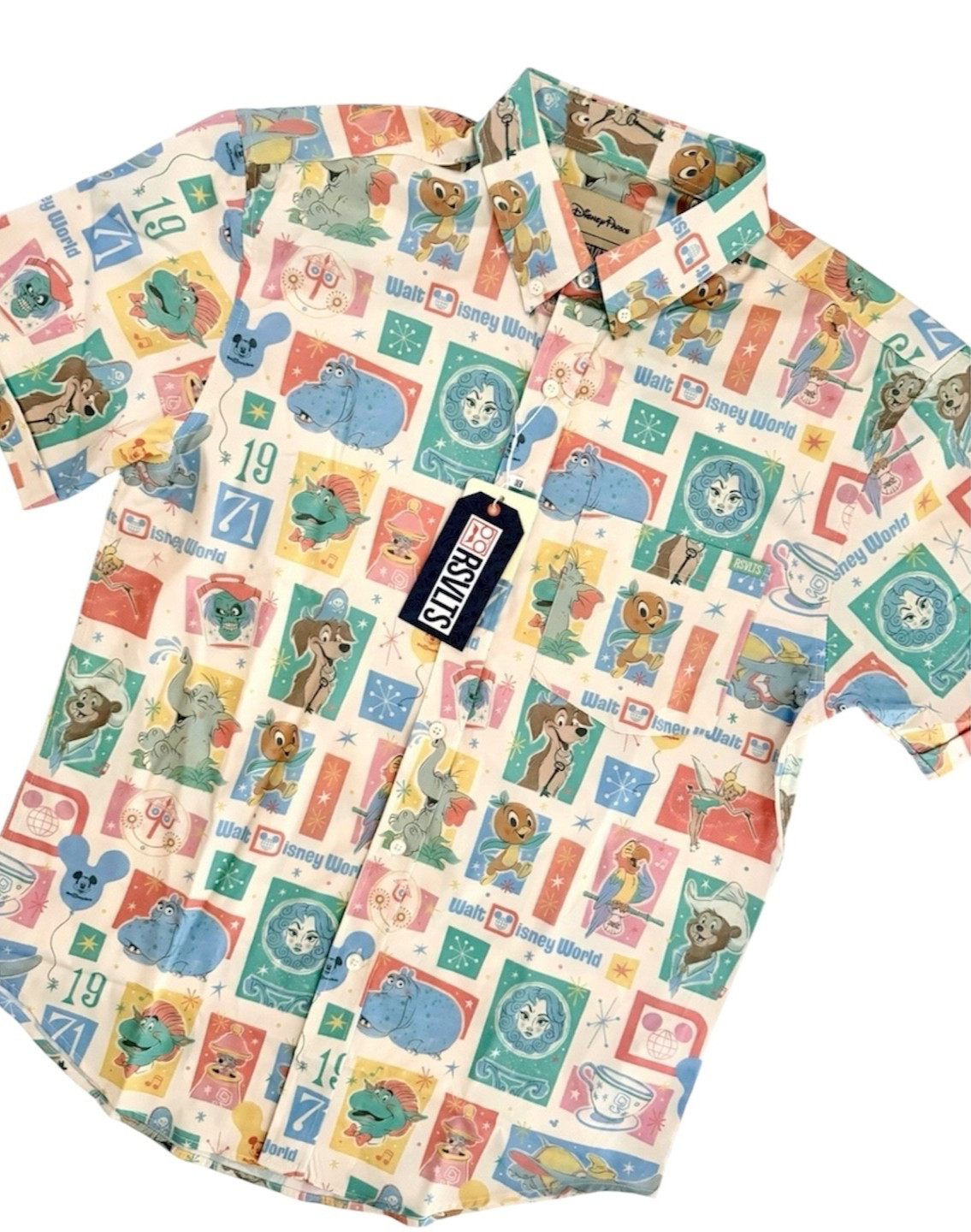 Disney World RSVLTS Magic Kingdom Attractions Button Up Shirt Mens Size XL NEW