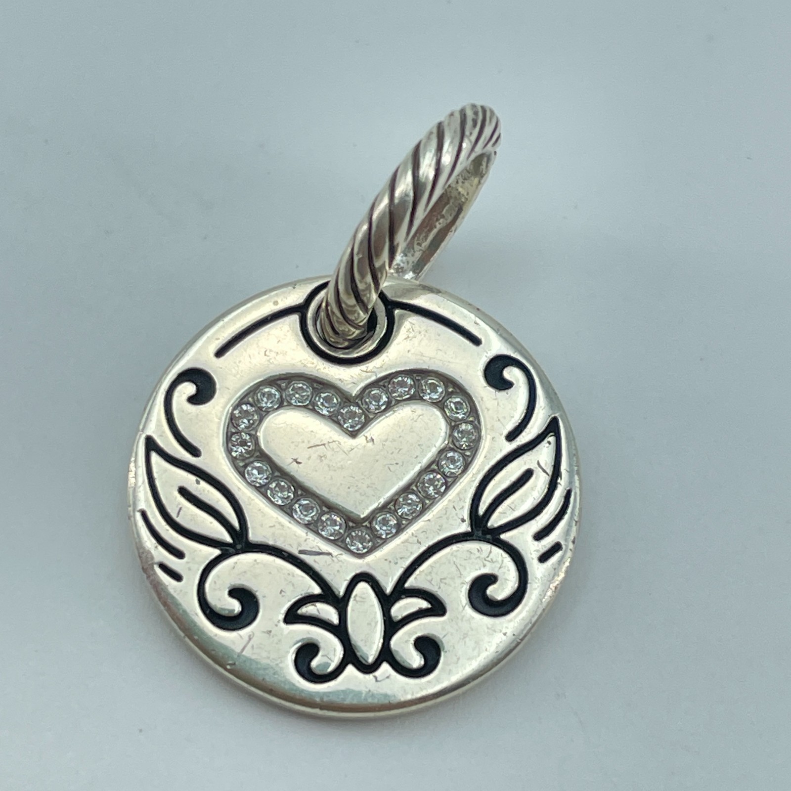BRIGHTON Heart Charm Pendant Womens Silver Plate Love Crystal Bail 1in NEW