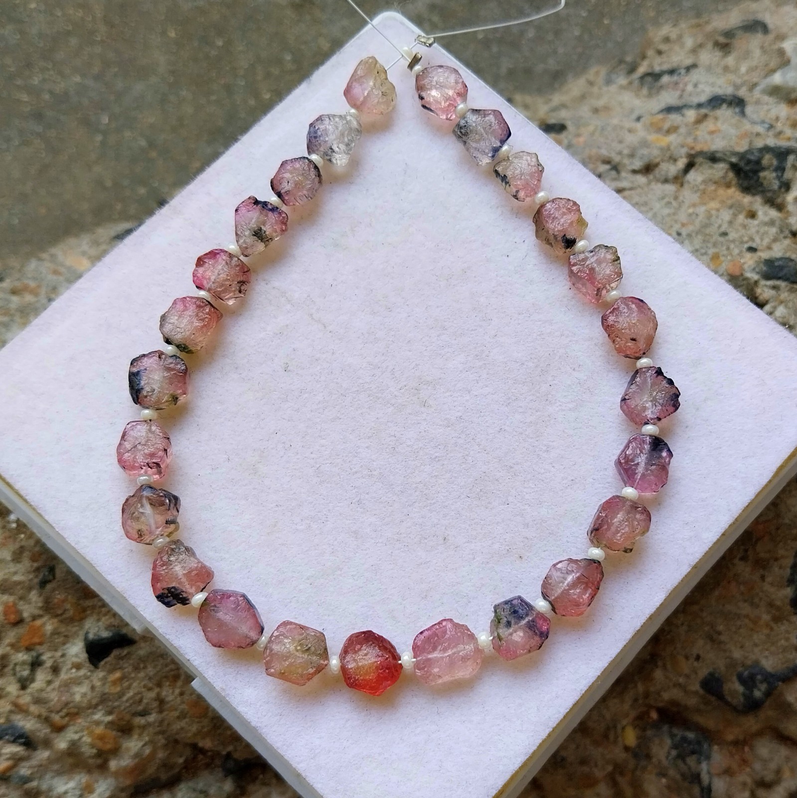 45 Ct 6x7 - 7.5x8.5 MM Natural Pink Bi Color Tourmaline Rough Raw 8.5 inch Beads