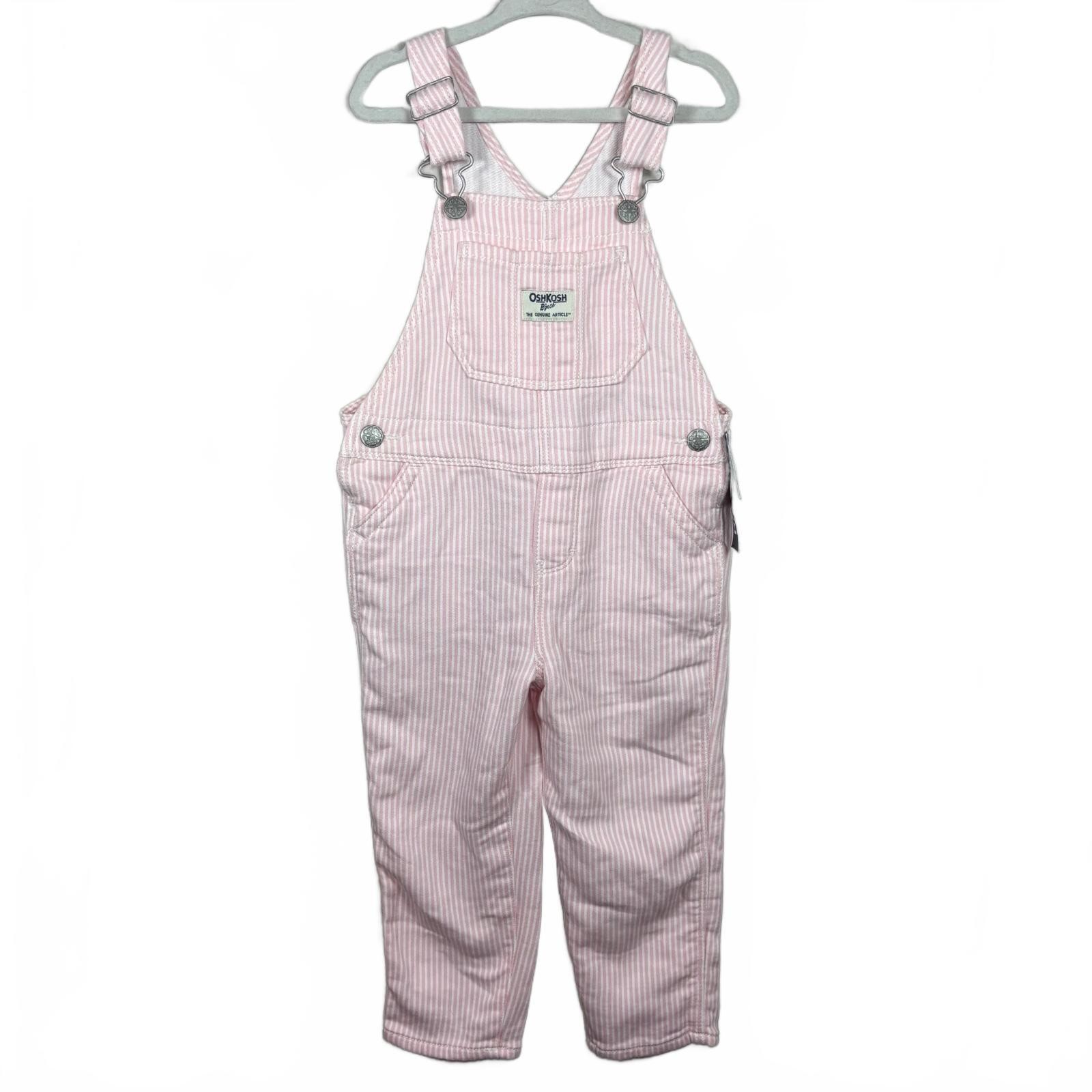OshKosh B’gosh Girls 3T Pink White Hickory Stripe Vestbak Overalls NWT