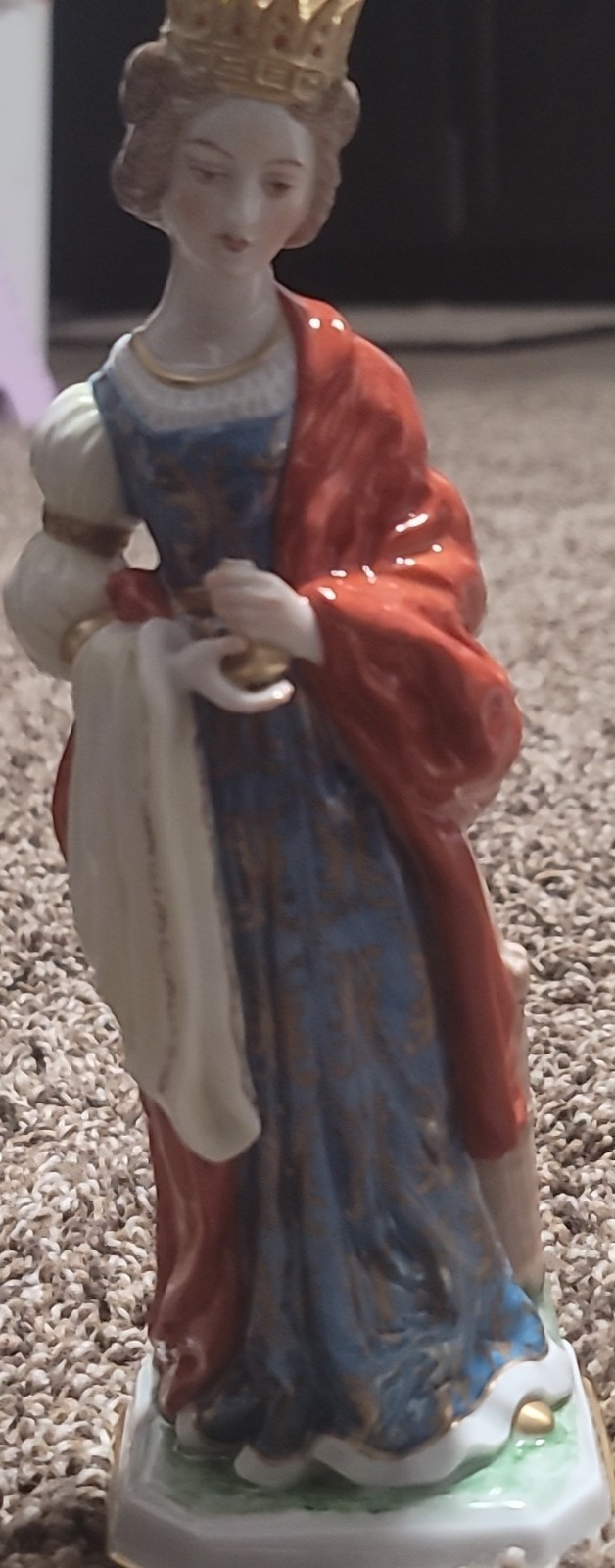 Edition Glückauf Porcelain Figurine St. Barbara Blue Red Gold Glossy Collectible