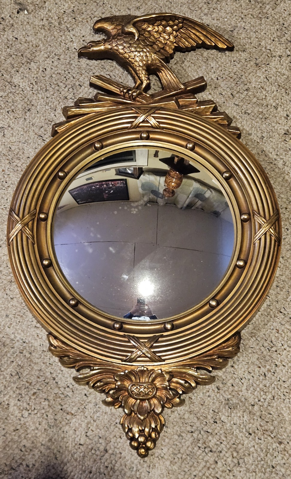 Vintage Mid Century Ethan Allen Baumritter Gold Federal Eagle Convex Wall Mirror