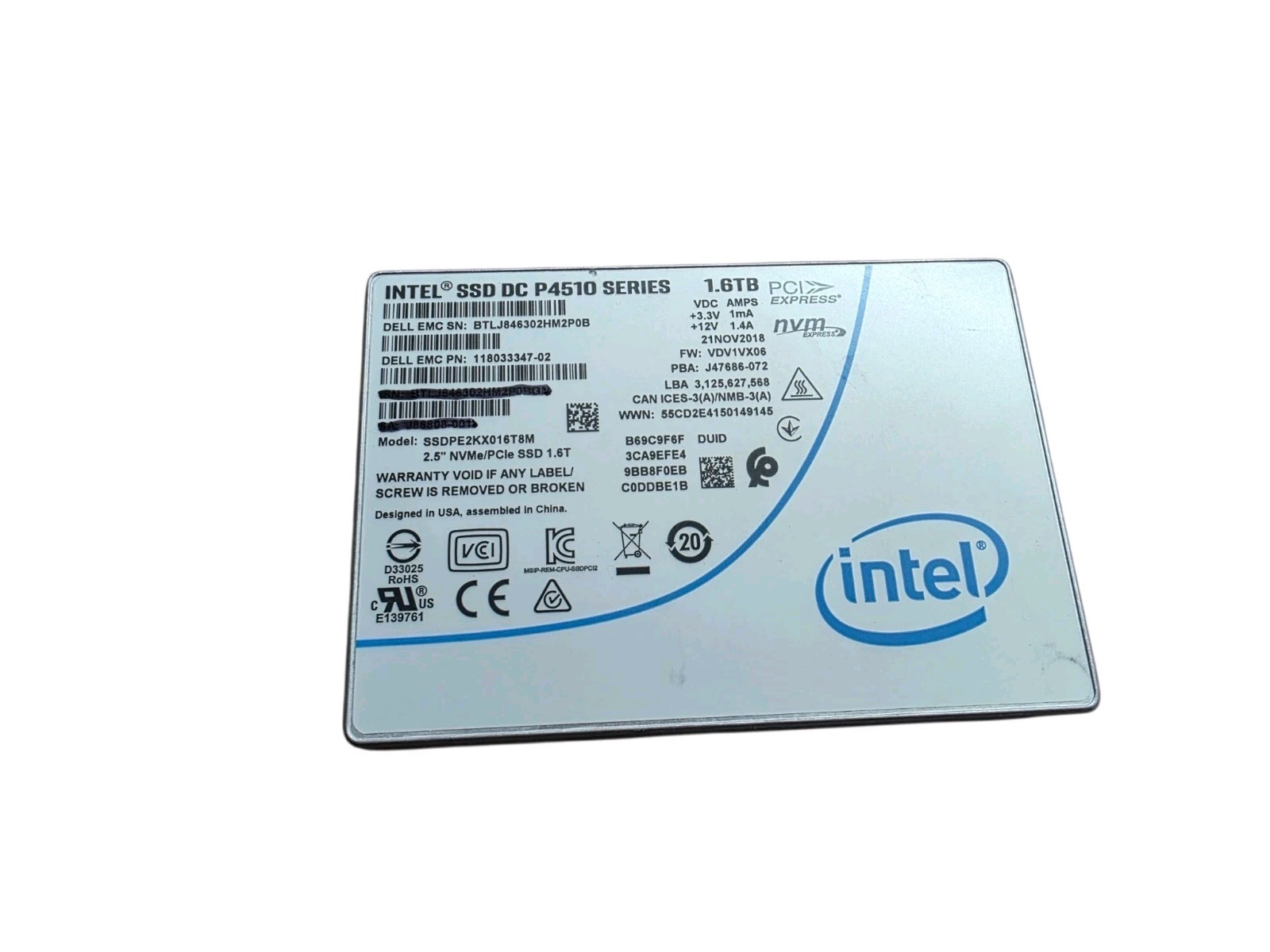 Intel DC P4510 1.6TB U.2 NVMe SSD 2.5 Intel DC P4510 1.6TB U.2 NVMe SSD 2.5