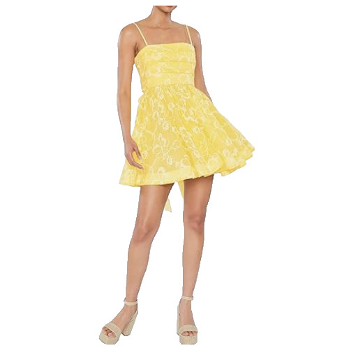LIKELY Womens Kia Embroidered Pattern Spaghetti Strap Mini Dress,Yellow Cream,10