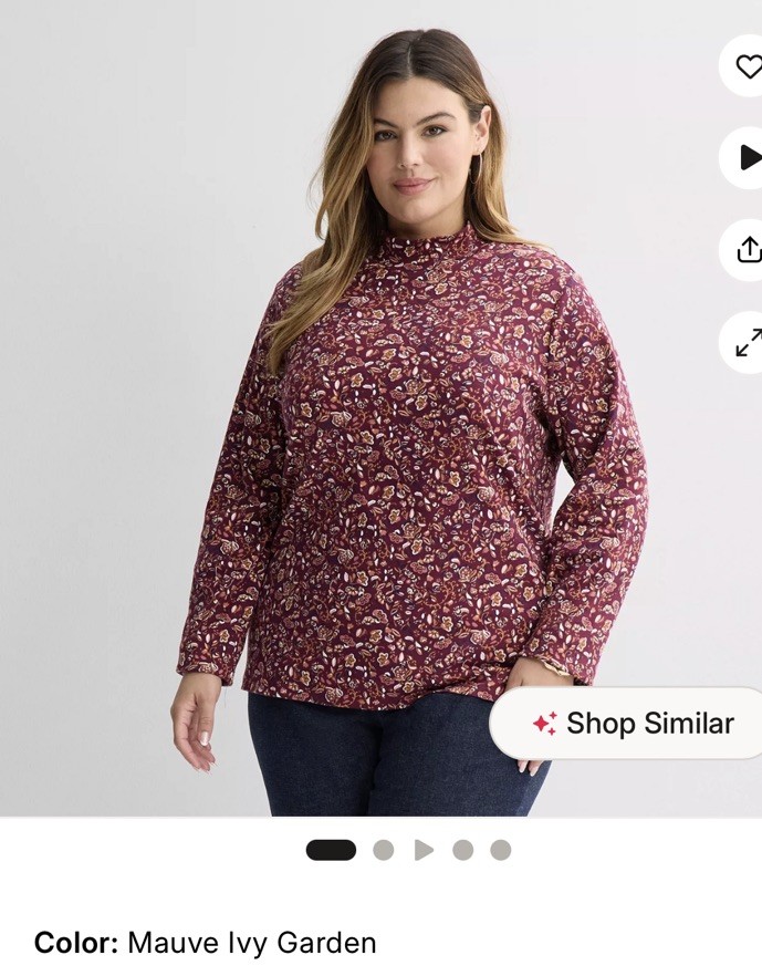 Croft & Barrow Size 1X Mauve Ivy Garden Long Sleeve Mock Neck Tee NWT